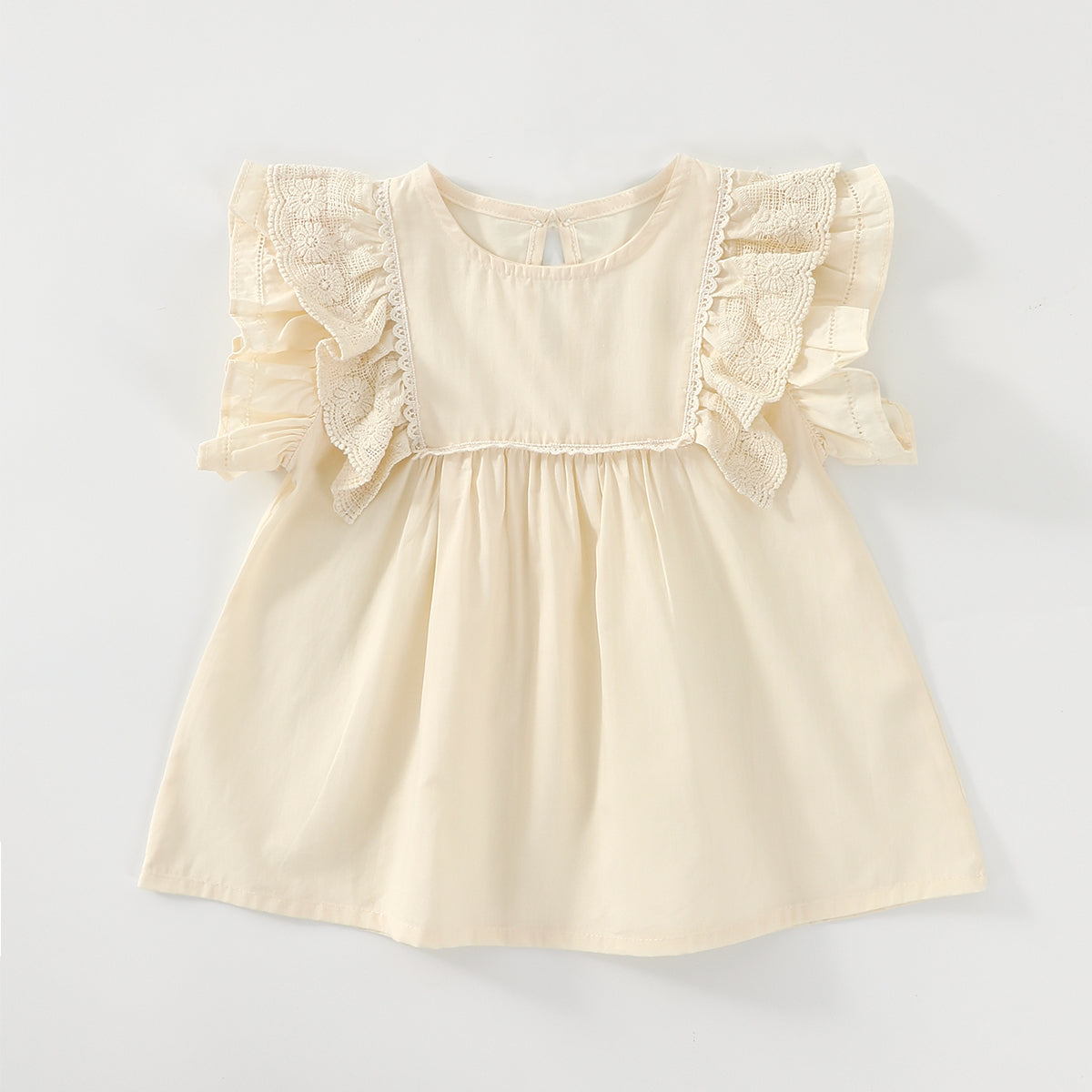 بلوزة دانتيل حلوة بأكمام قصيرة بلون سادة