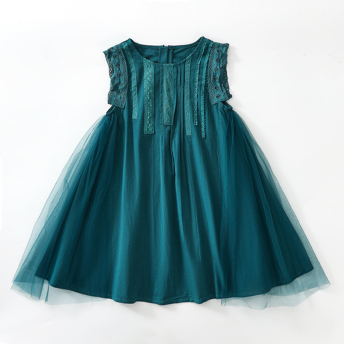 Mesh stitching lace vest dress