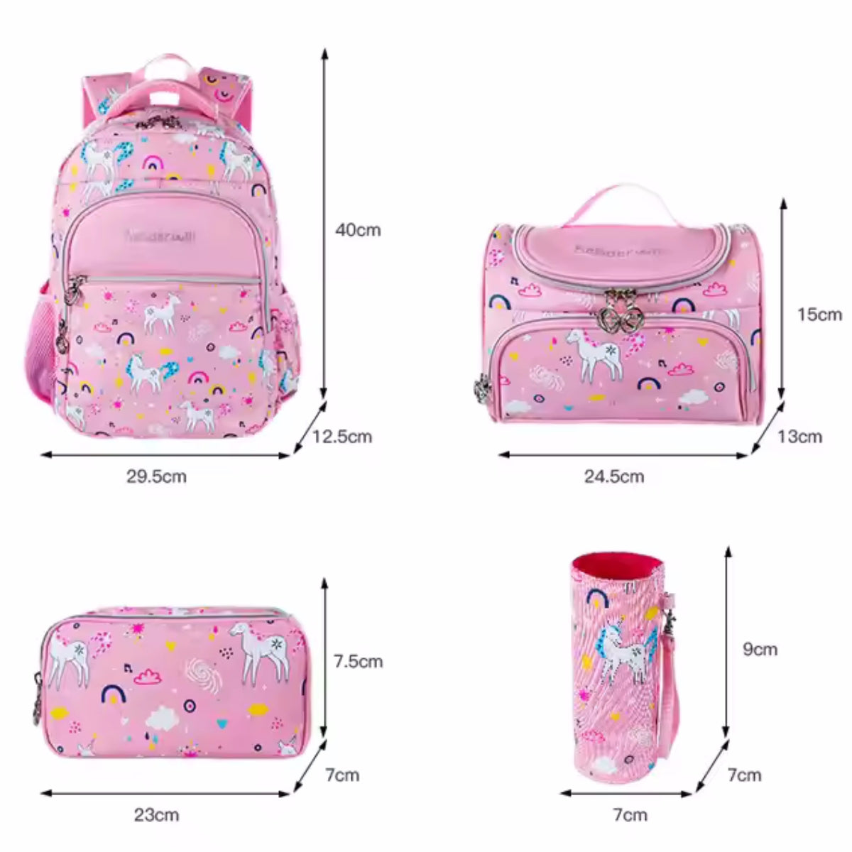Pink Unicorn Kids School Backpack 4PCS Set