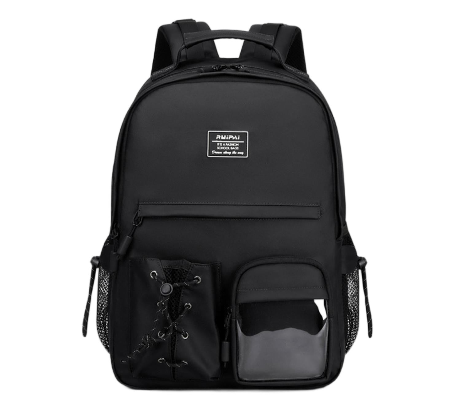Hibobi Black School Backpack, Multi-Pocket Backpack with Side Mesh Pockets - image 1