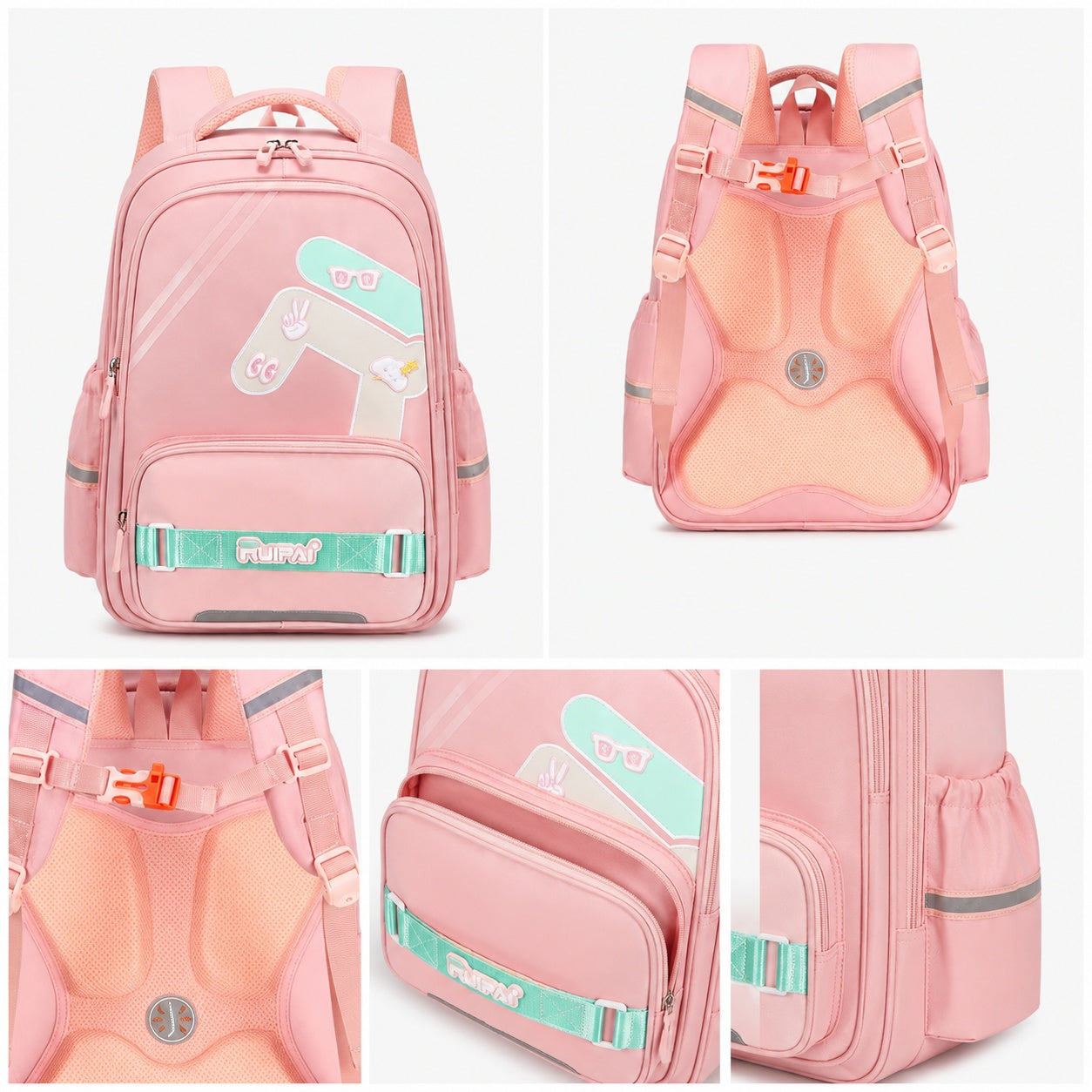 Hibobi Ergonomic Backpack for Girls, Pink School Bag with Padded Back and Chest Strap - image 2