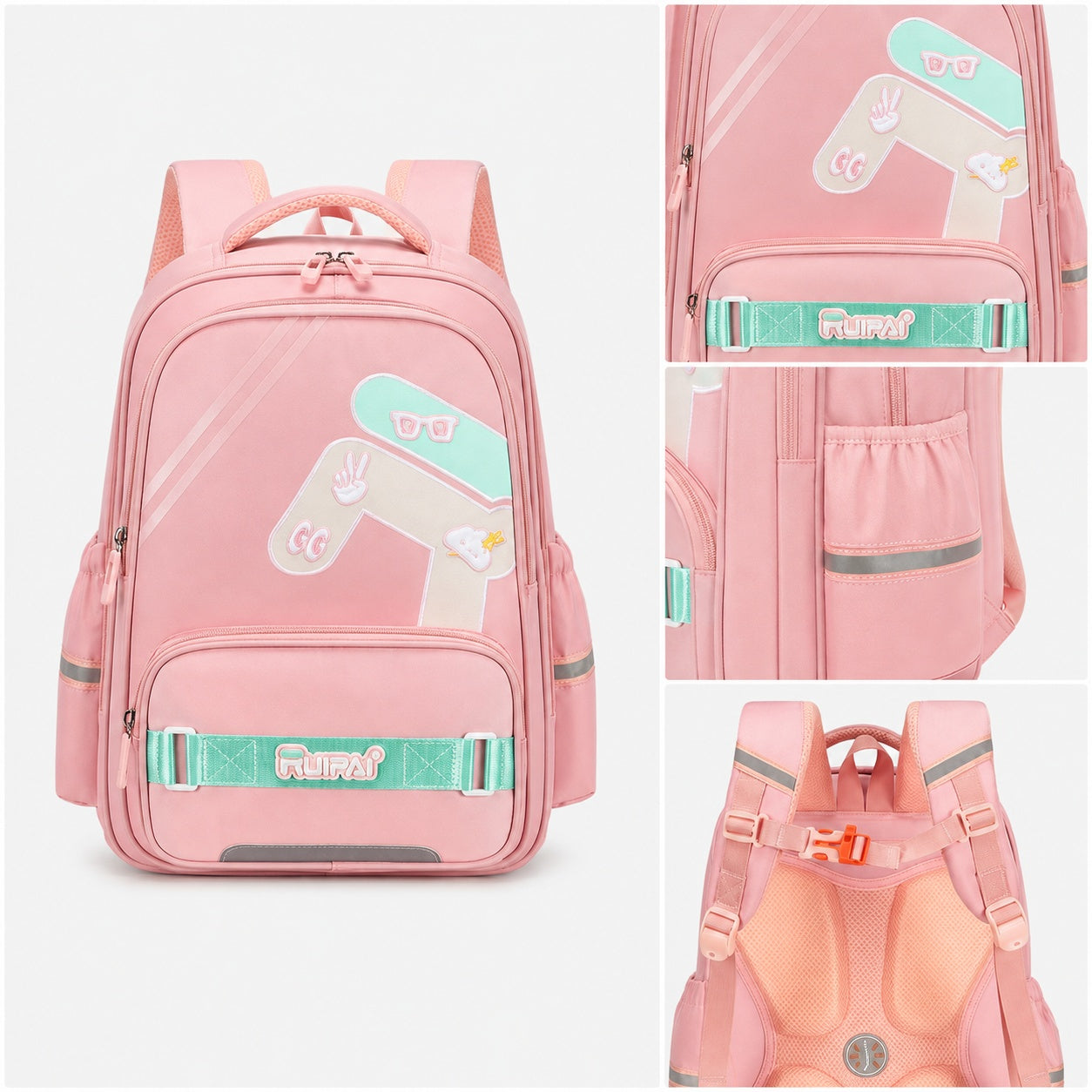 Hibobi Ergonomic Backpack for Girls, Pink School Bag with Padded Back and Chest Strap - image 4