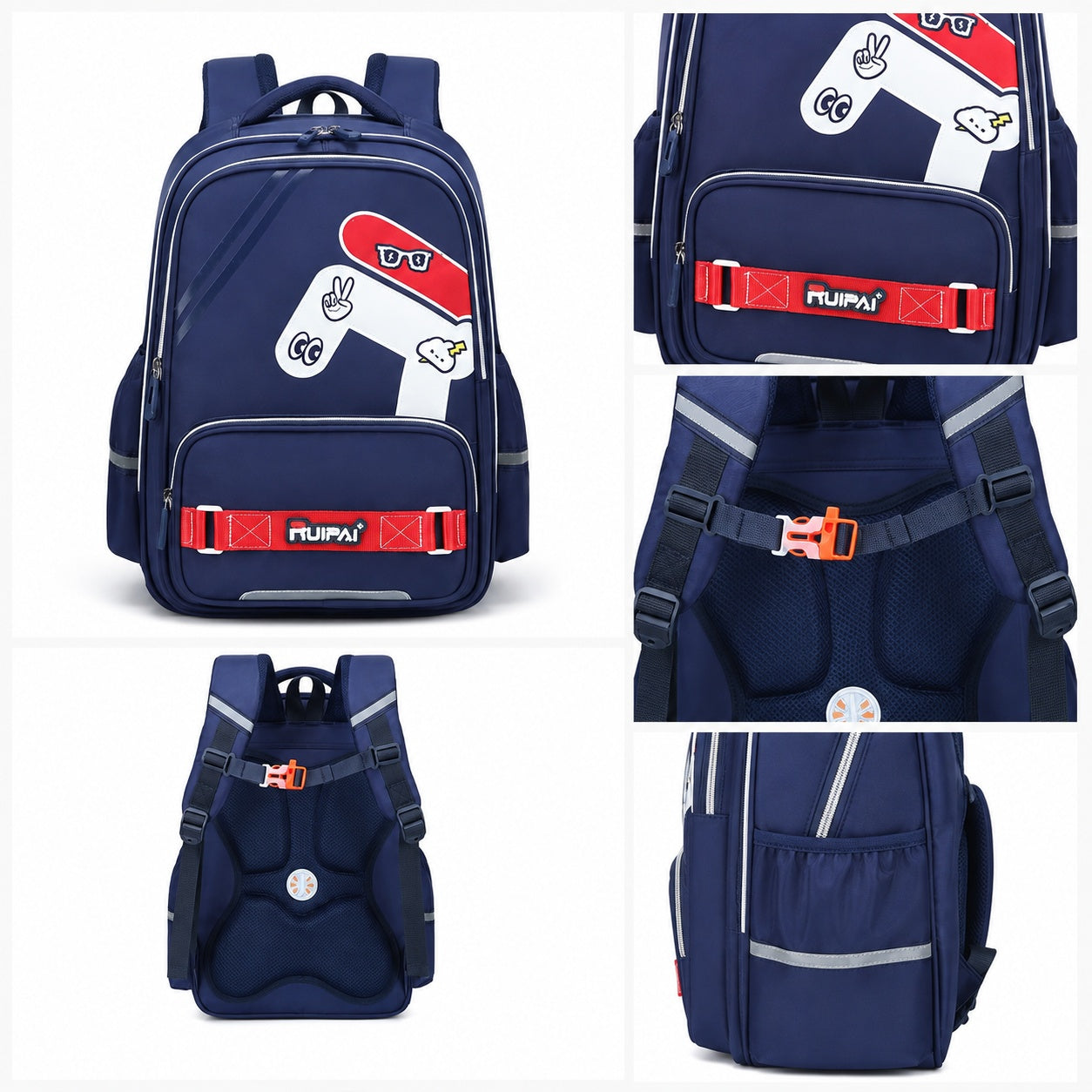 Hibobi Ergonomic Backpack for Boys, Navy School Bag with Padded Back and Chest Strap - image 2