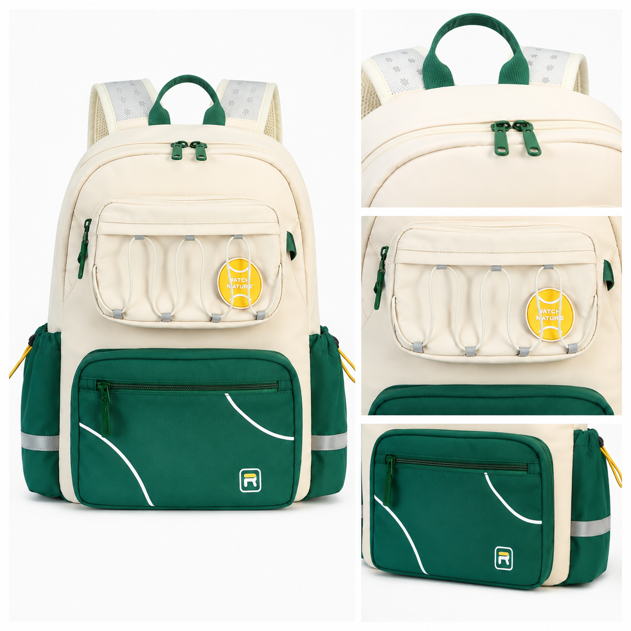 Hibobi Ergonomic Multi-Compartment School Backpack with Reflective Details - Green