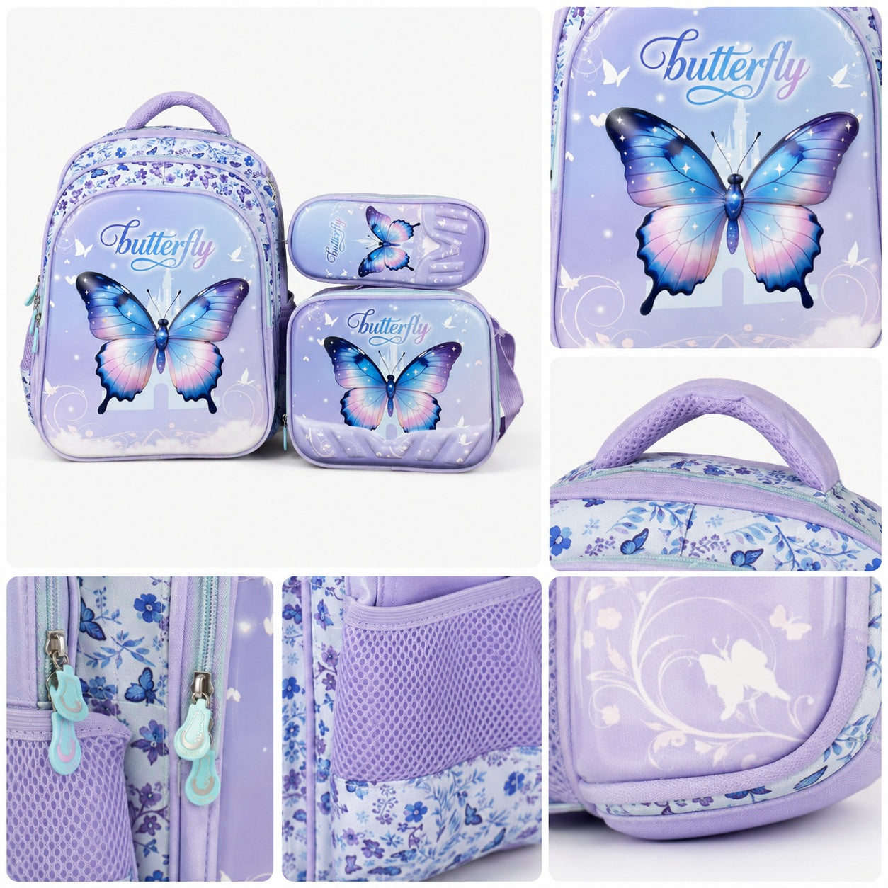 Hibobi Ballet Backpack Set for Girls, 3-Piece School Bag Set with Backpack, Lunch Bag and Pencil Case - Pink