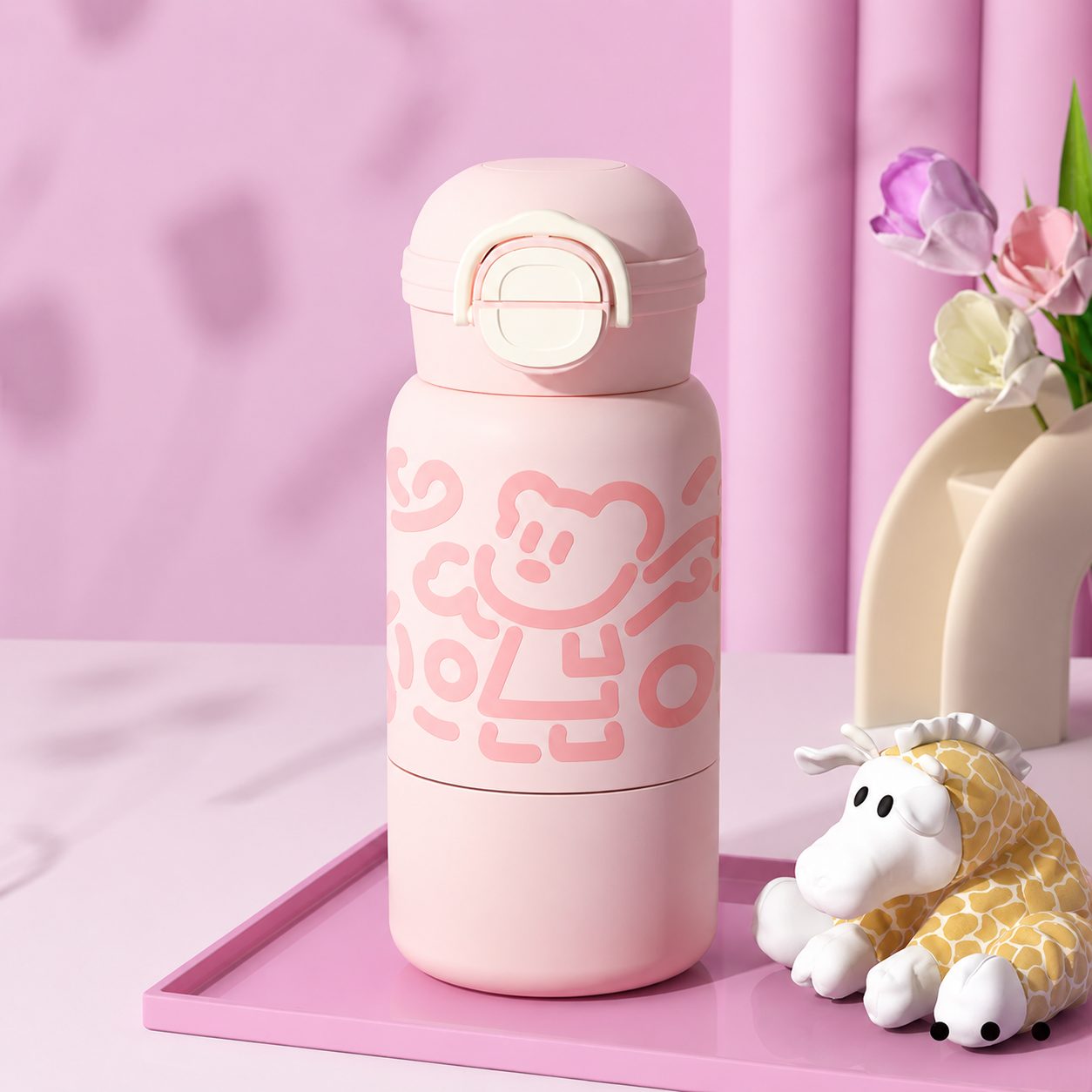 Kids Insulated Water Bottle with Flip Lid and Bold Cartoon Graphic