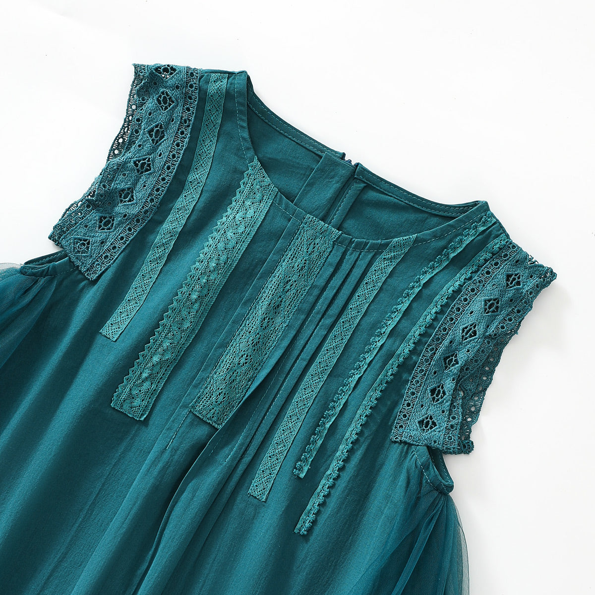 Mesh stitching lace vest dress