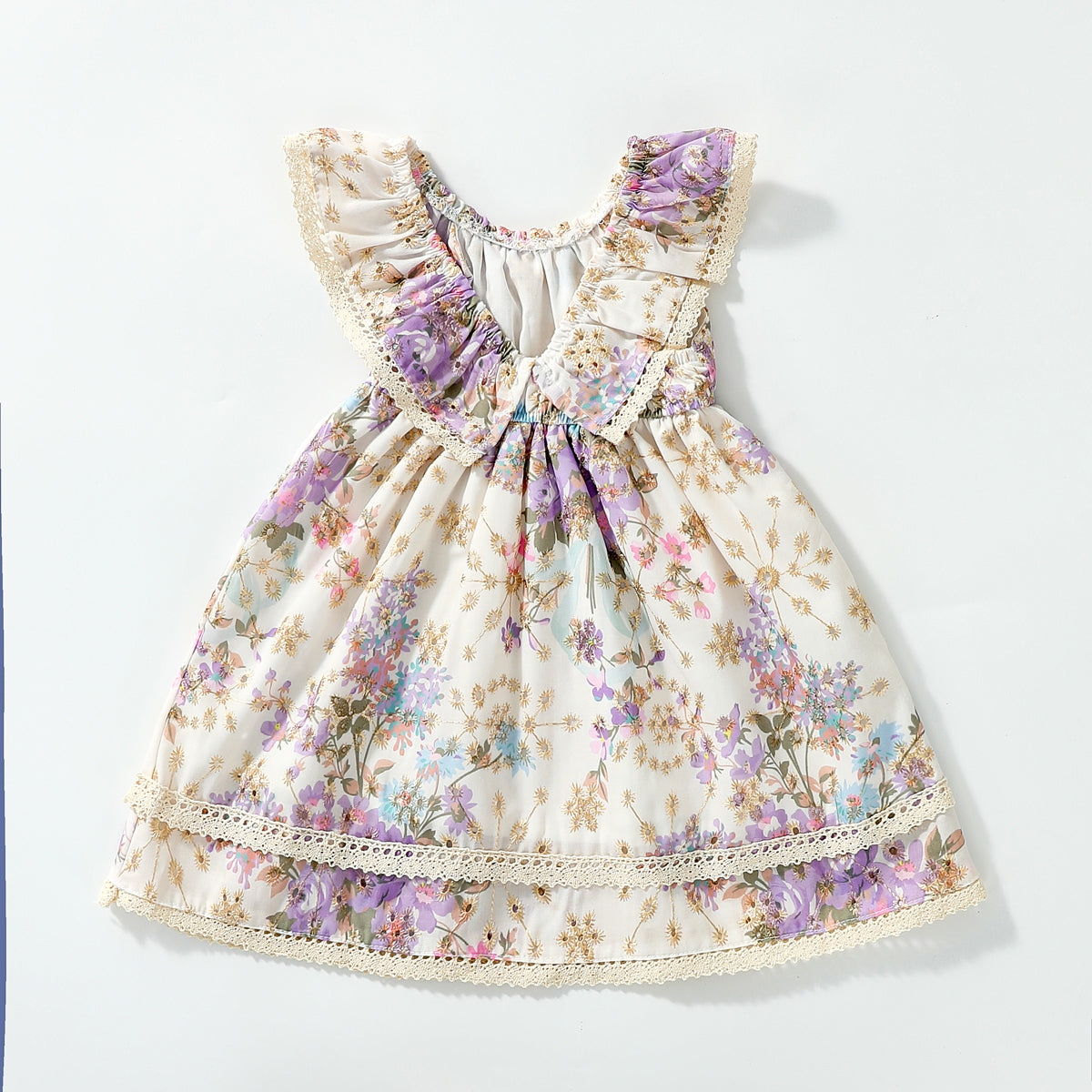 فستان بناتي مطبوع بدون أكمام