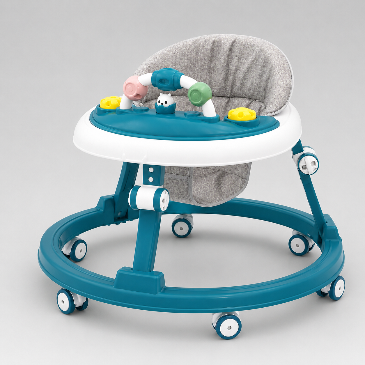 Foldable Baby Walker with Wheels, 7 Adjustable Heights & Removable Activity Tray