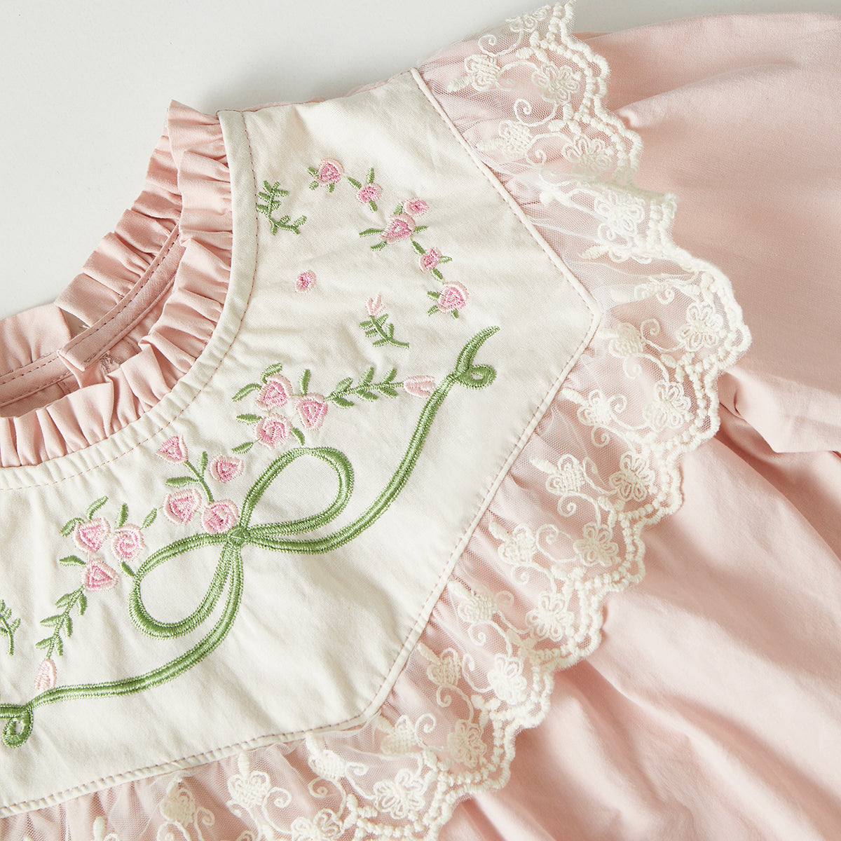 1–8 Years Stand Collar Embroidered Dress