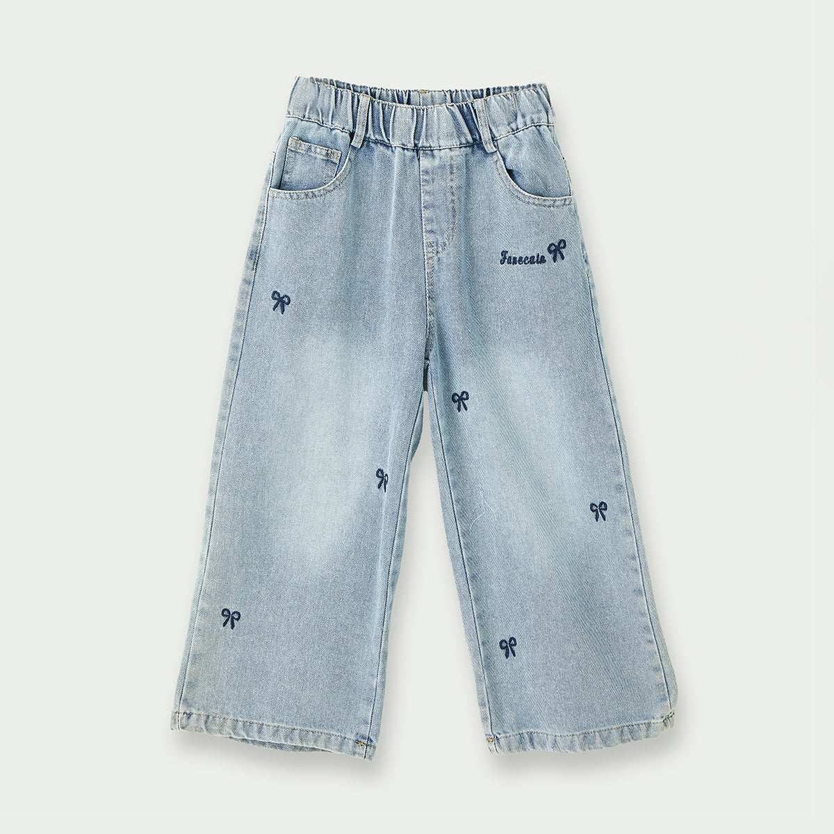 4-9 Years Embroidered Denim Wide-Leg Pants