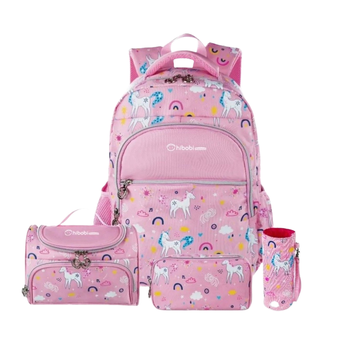 Pink Unicorn Kids School Backpack 4PCS Set
