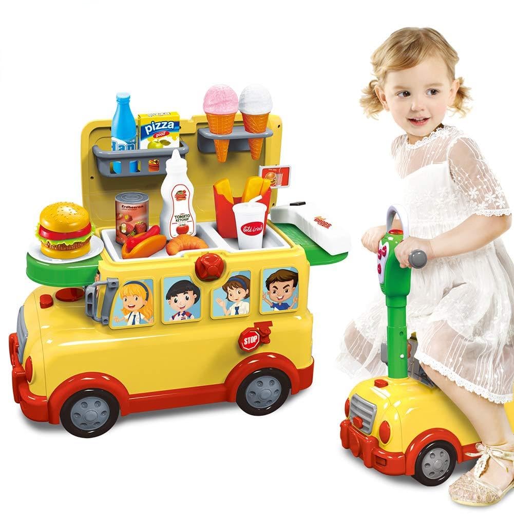 2-in-1 School Bus Food Truck Pretend Play Toy | Kids Kitchen & Restaurant Set play