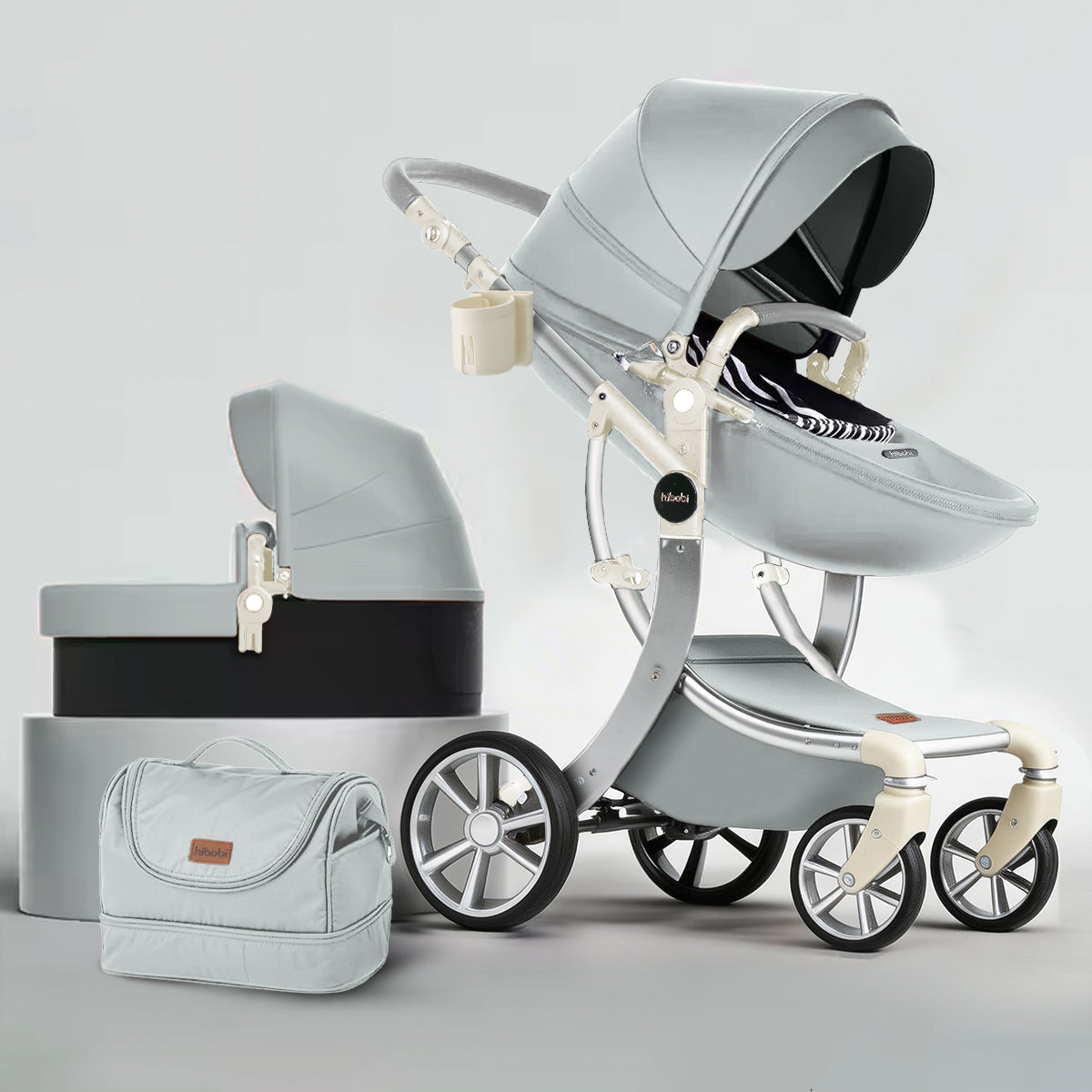 High-View Foldable Baby Stroller | Luxury Baby Pram & Bassinet System |Spine Protection |Two-way