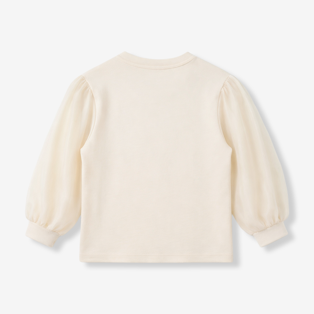 Cream Embroidered Mushroom Puff Sleeve Top | Elegant Toddler Sweatshirt (12M–4Y)