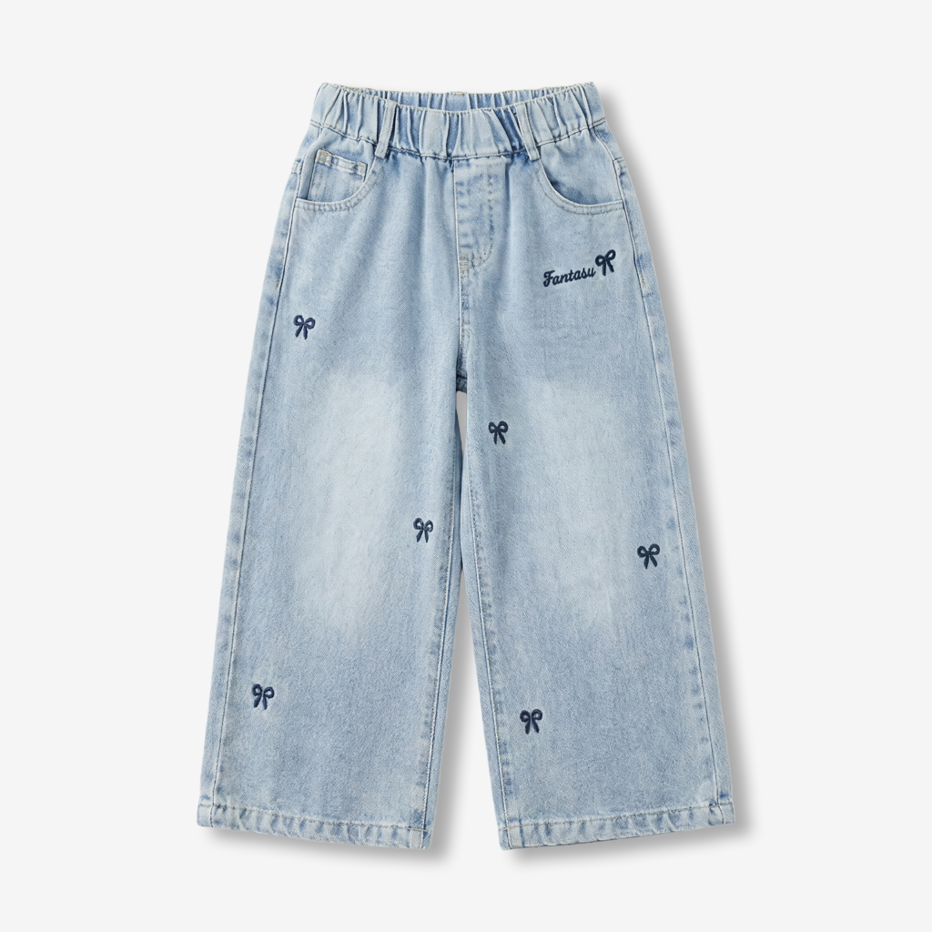 4-9 Years Embroidered Denim Wide-Leg Pants