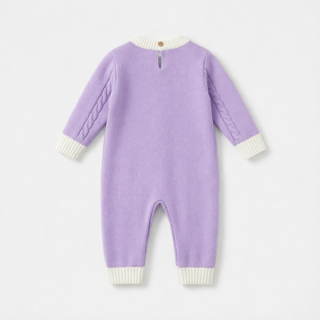 Sweet Butterfly Knitted Baby Girl Romper - Long Sleeve Ruffle Jumpsuit, Purple
