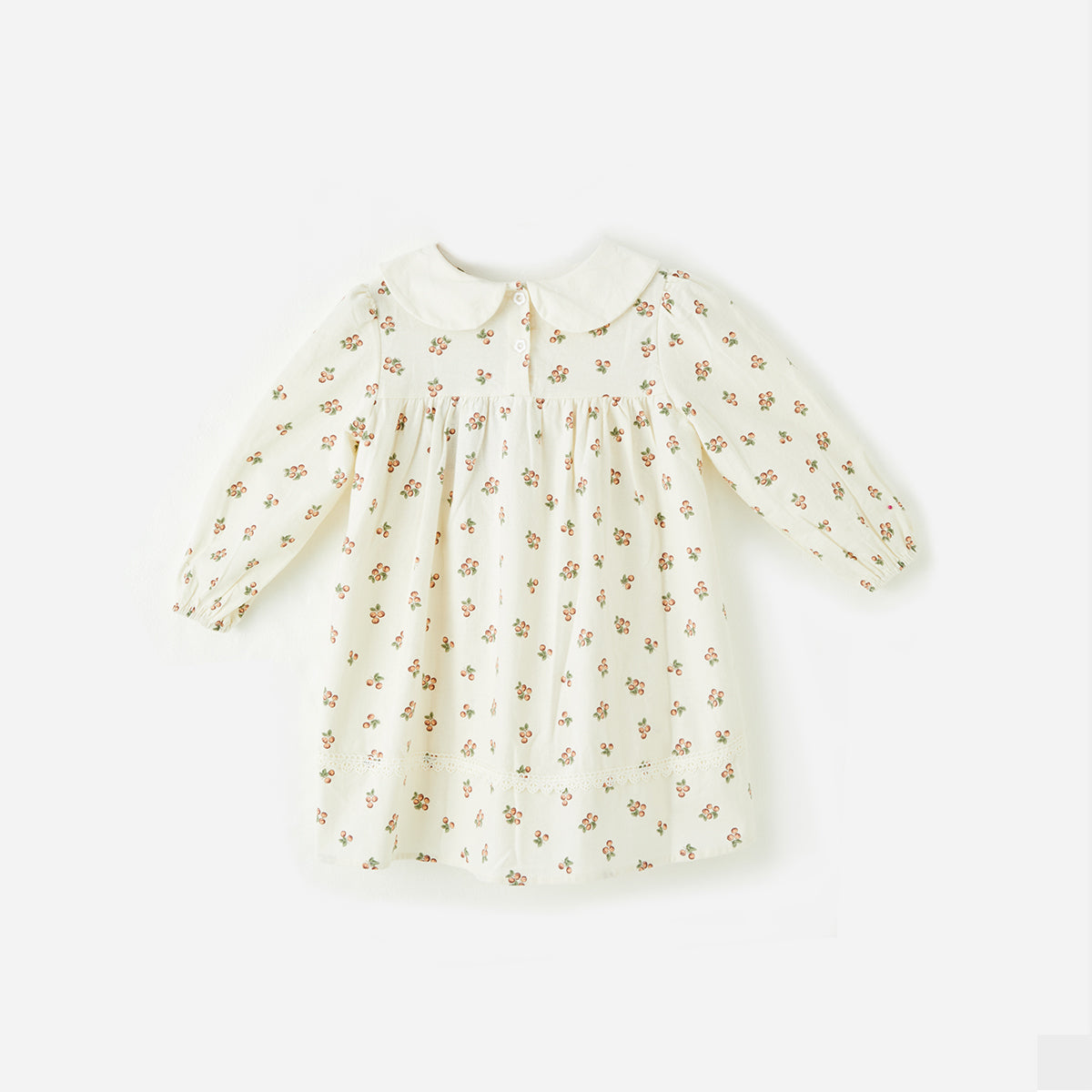 1–8 Years Cotton Stand Collar Puff Sleeve Dress