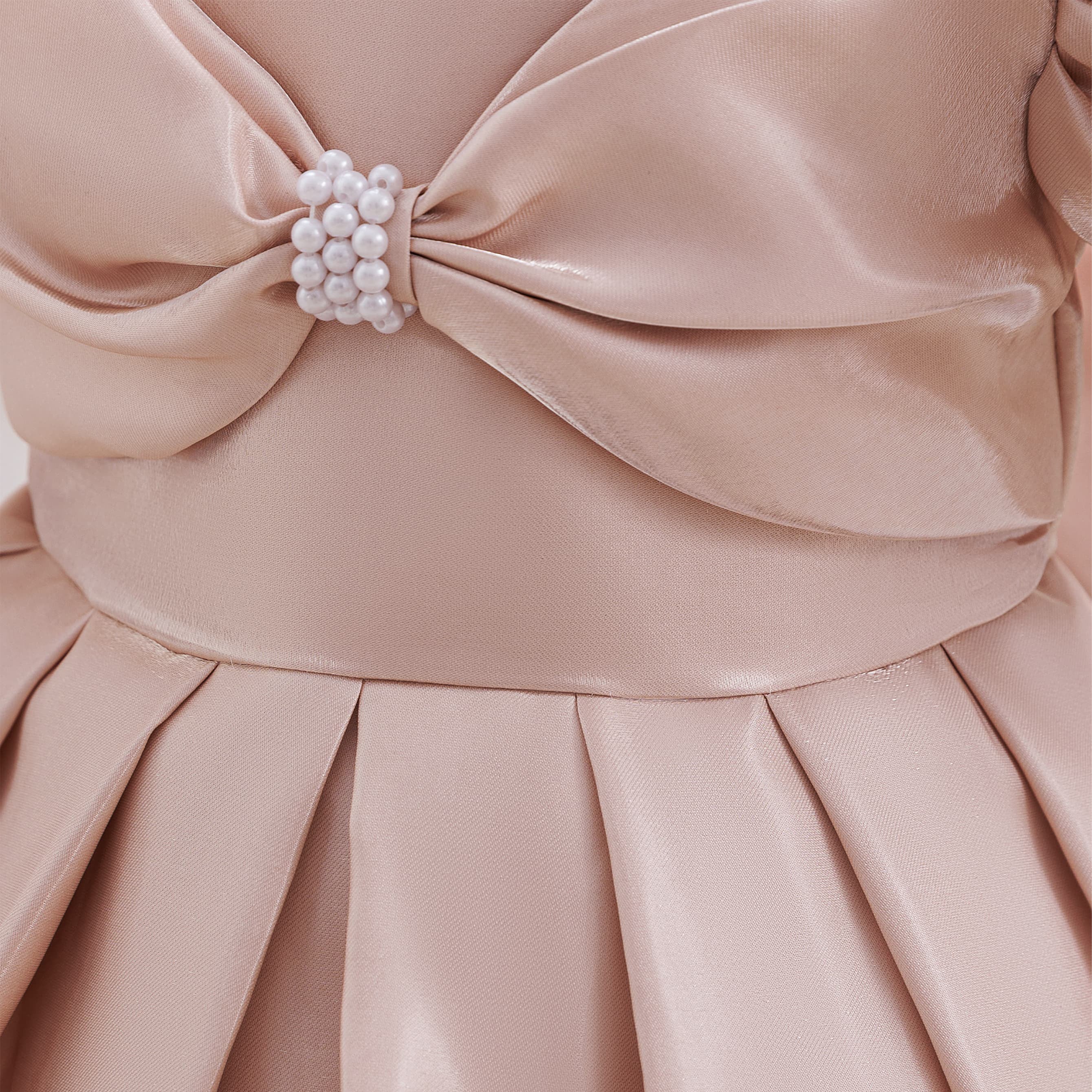 Beaded Glossy Satin Puff Sleeve Princess Dress For Party Girl