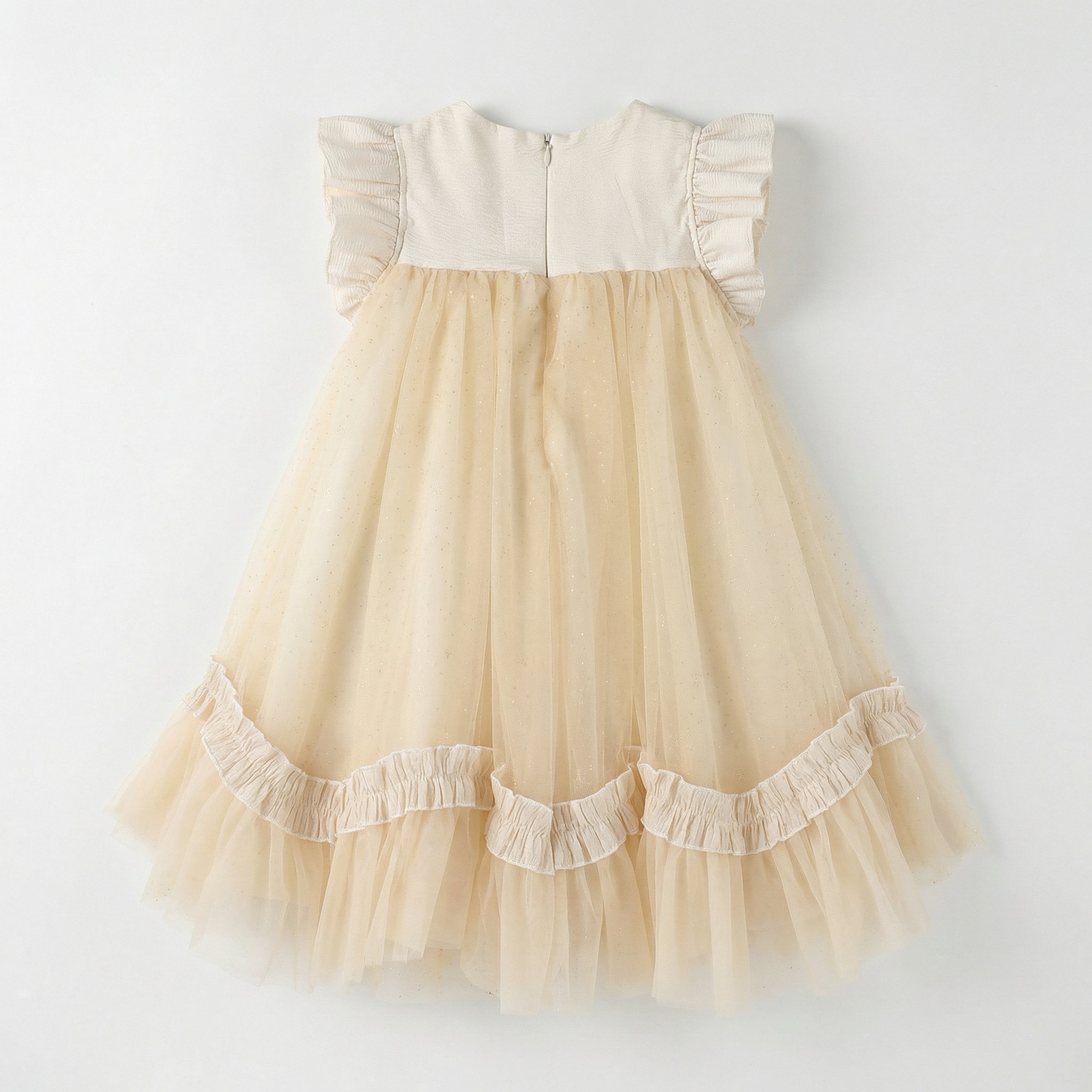 Flutter Sleeve 3D Floral Tulle Puffy Dress For Party Girl