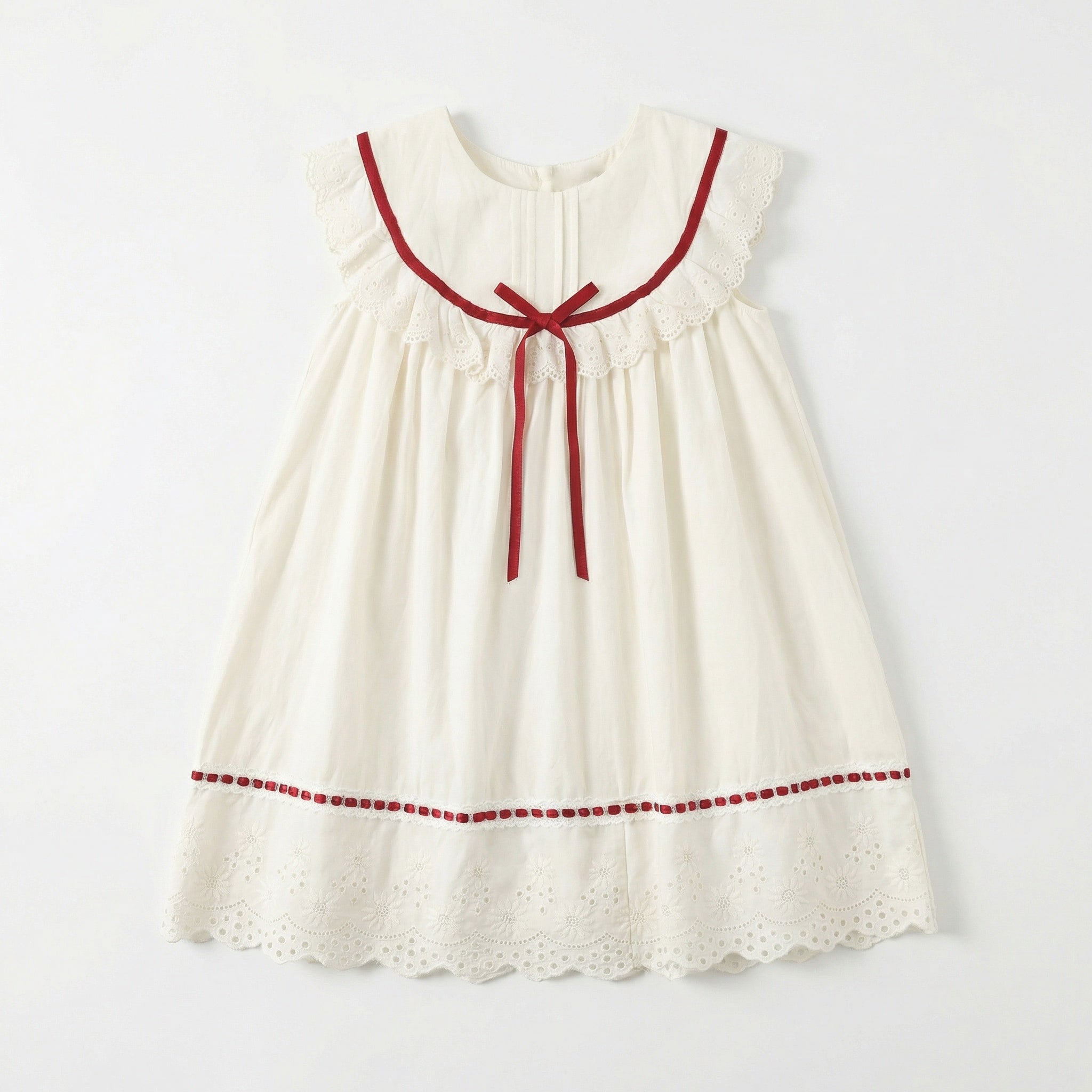 Red Ribbon Ruffle Lace Dress Girl