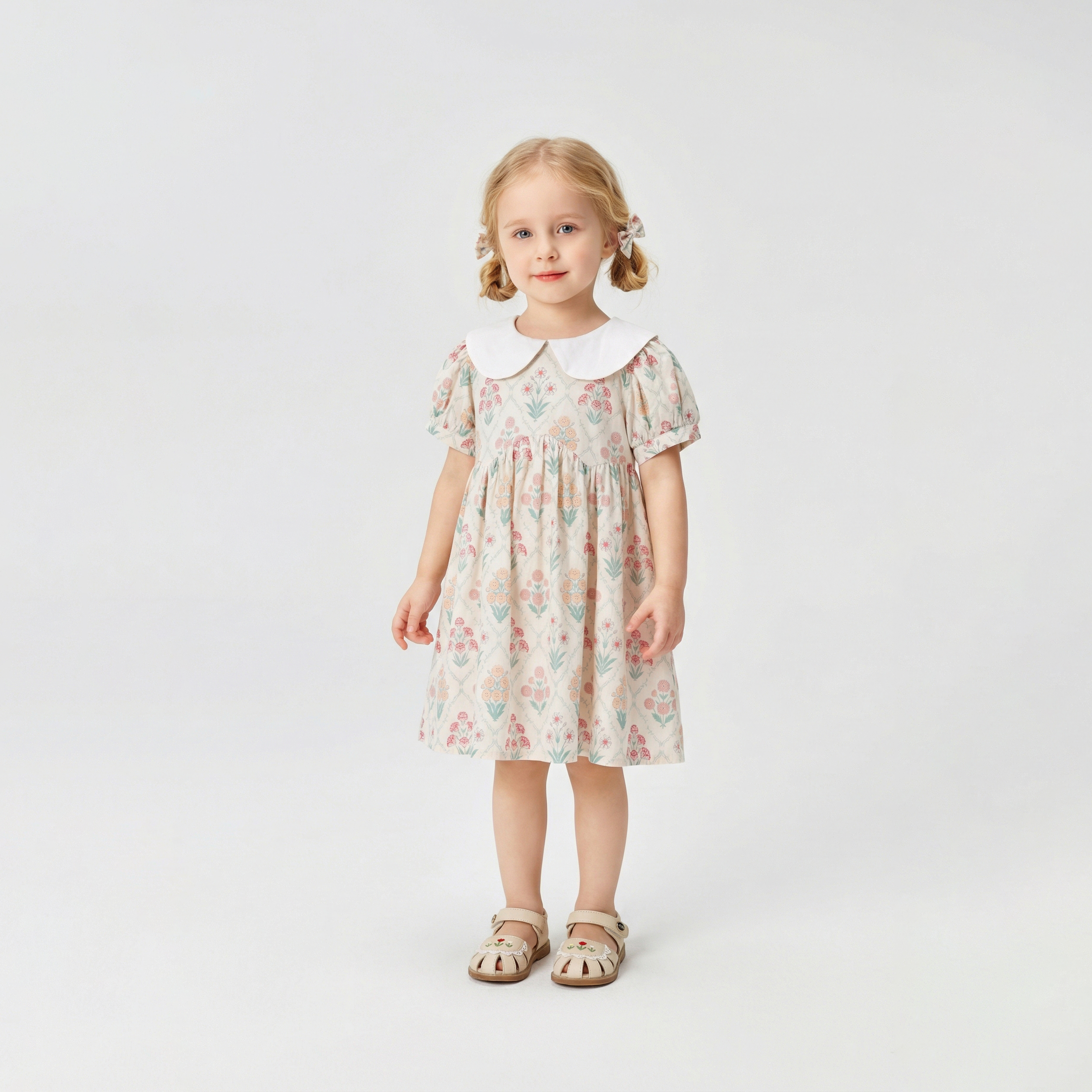 Botanical Floral Print Peter Pan Collar Dress Girl