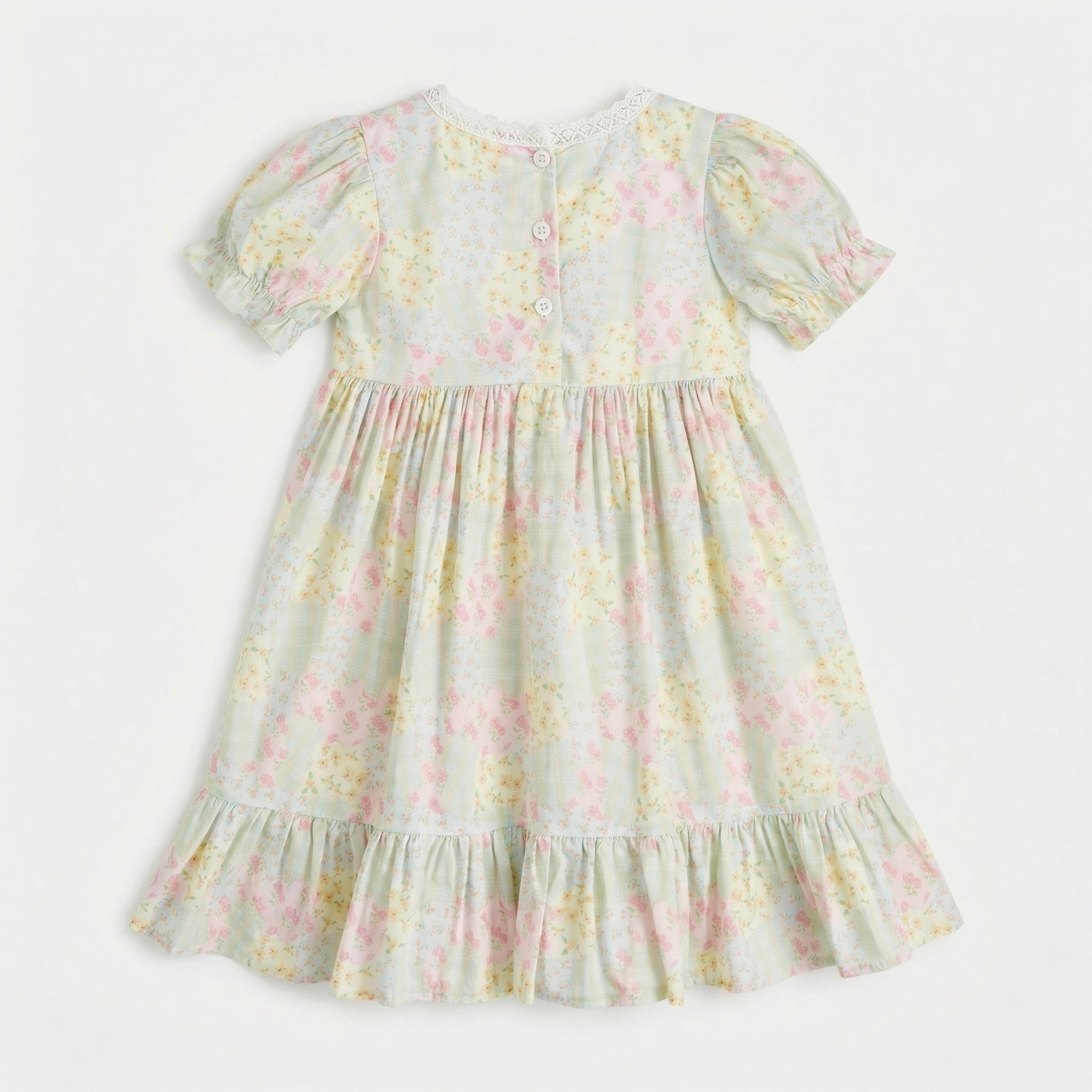 Vintage Floral Square Neck Tiered Dress Girl