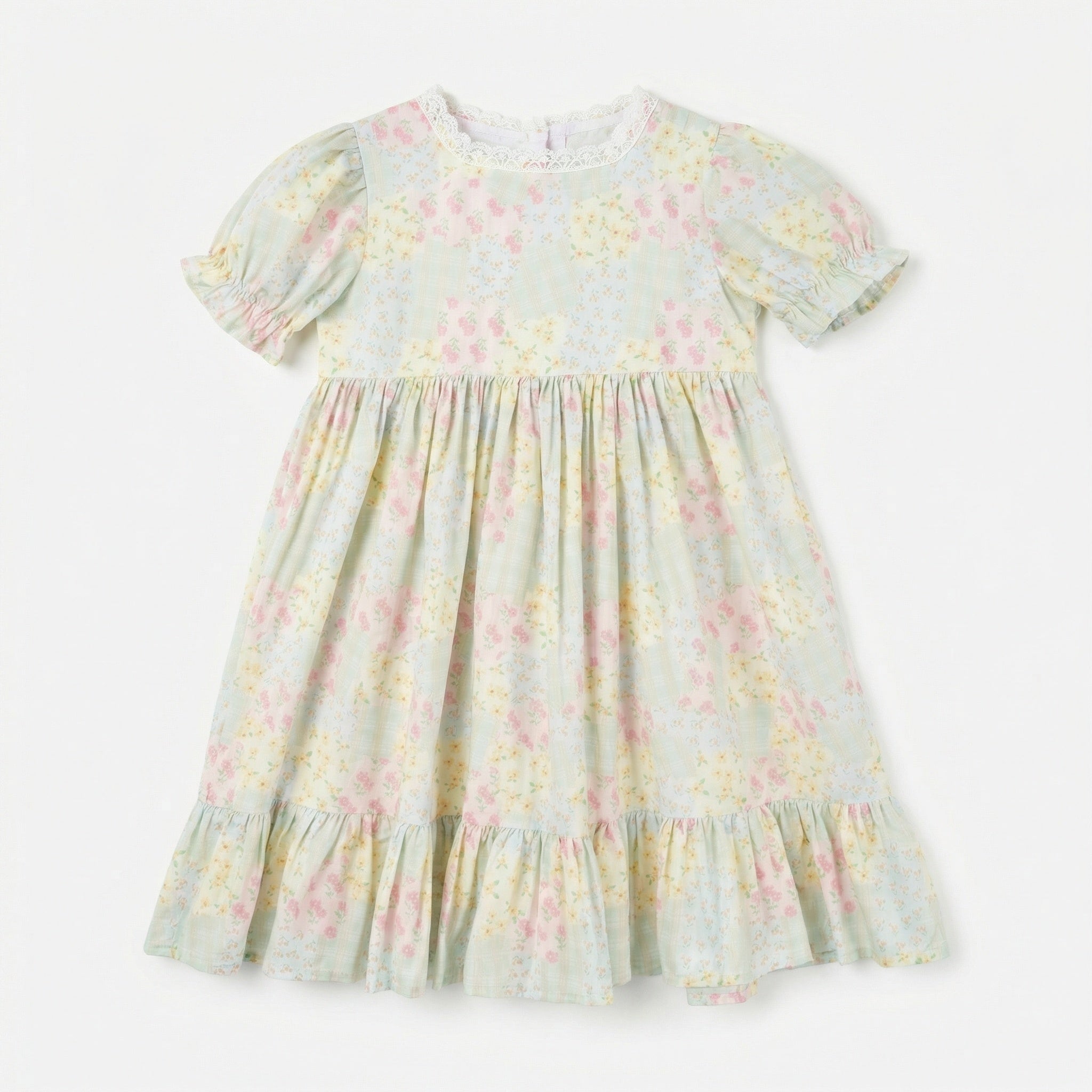Vintage Floral Square Neck Tiered Dress Girl