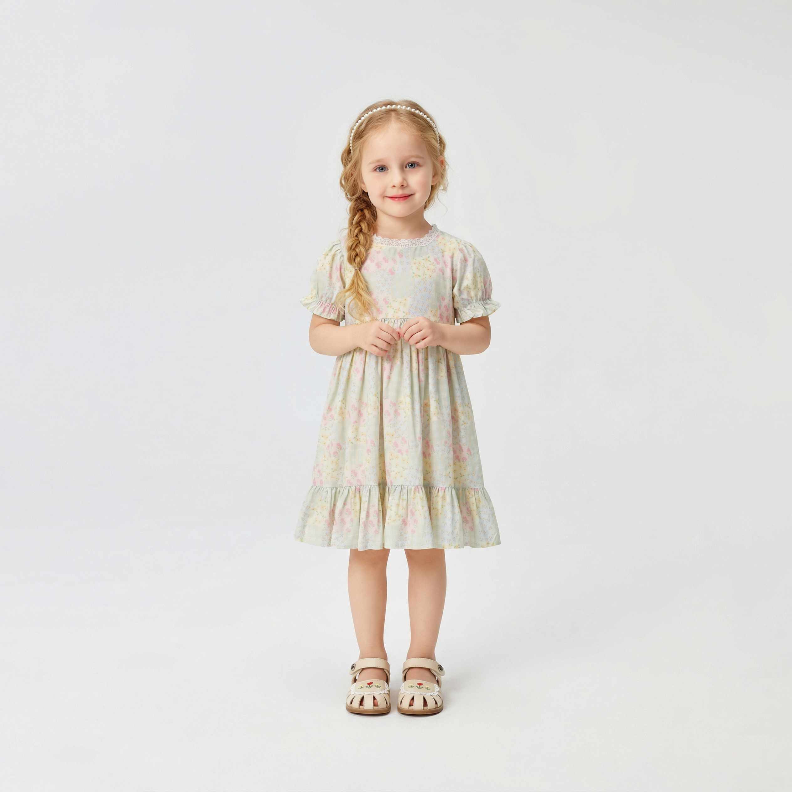 Vintage Floral Square Neck Tiered Dress Girl