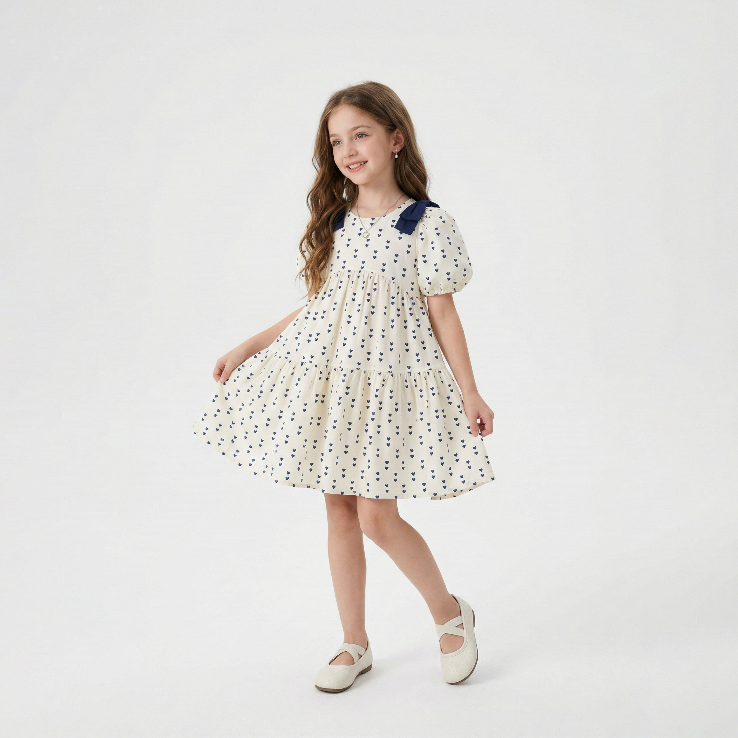 All-over Heart Bow Print Dress Girl