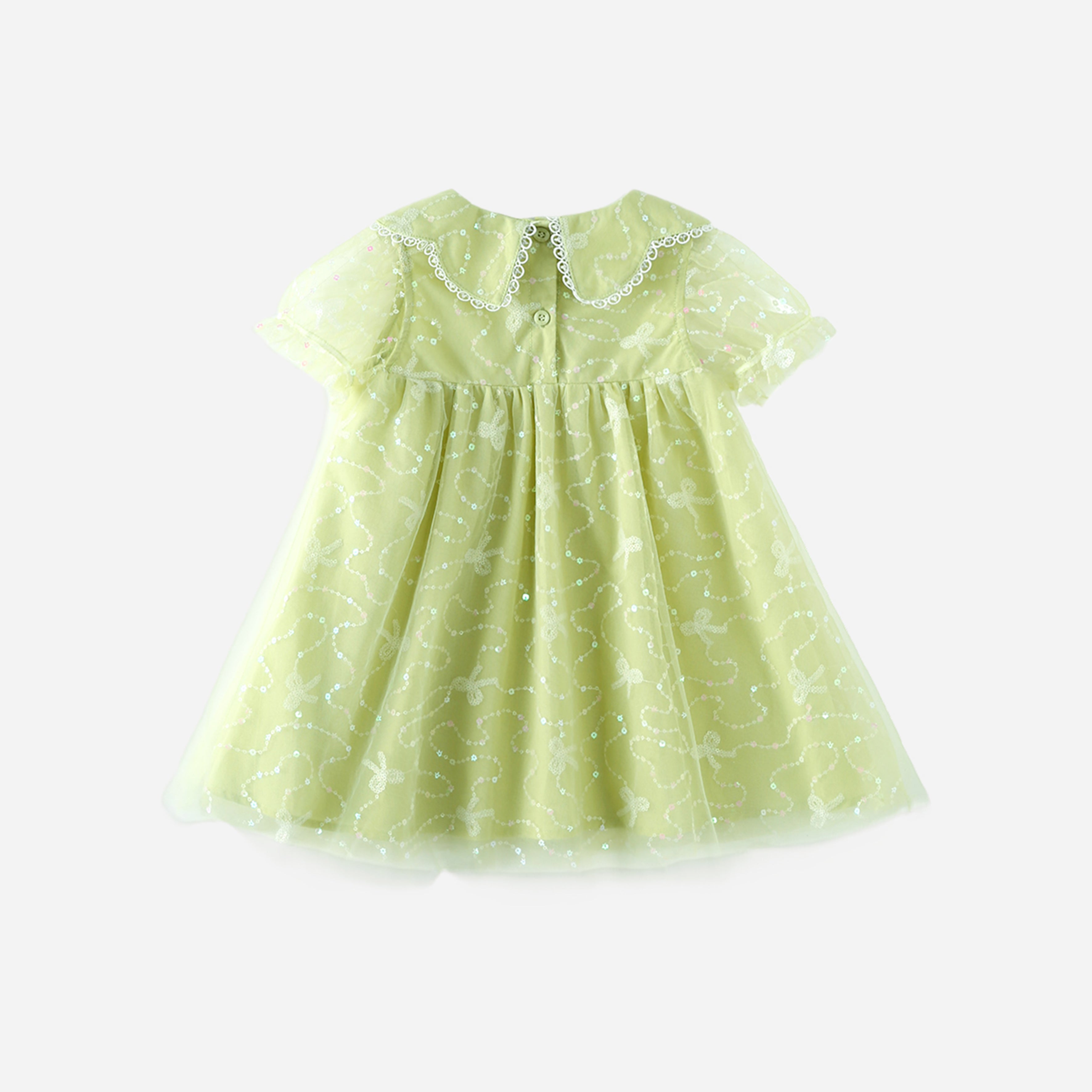 Sweet Lace Trim Tulle Peter Pan Collar Dress Green Girl