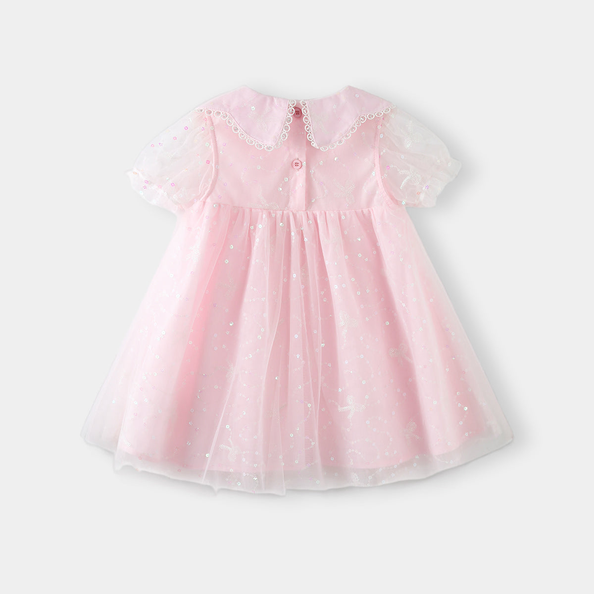 Sweet Lace Trim Tulle Peter Pan Collar Dress Pink Girl
