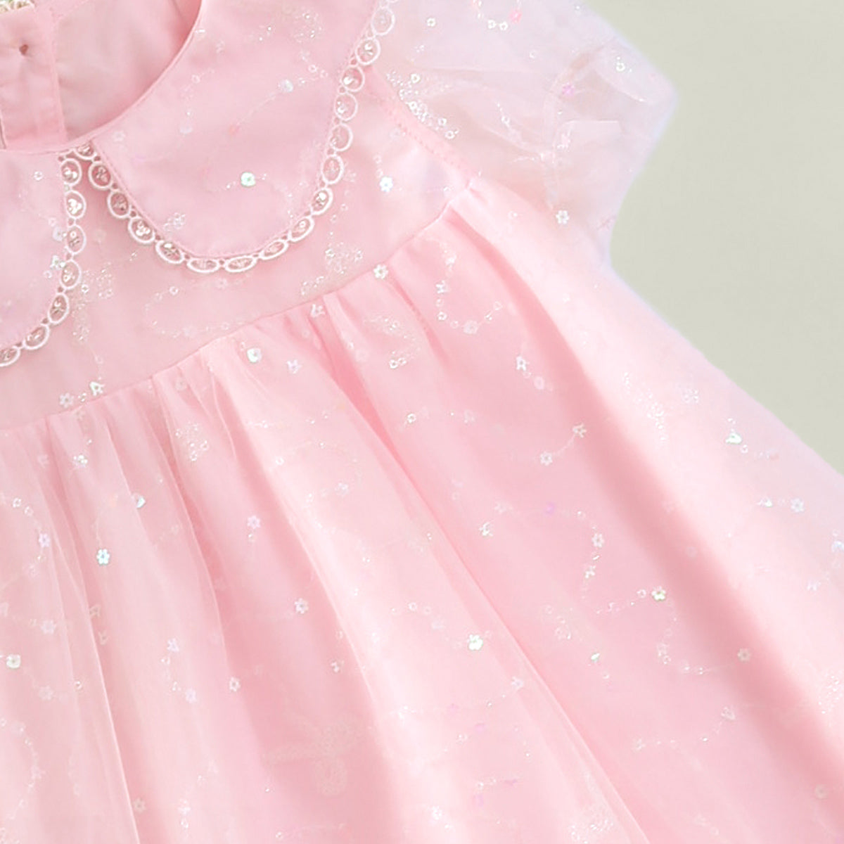 Sweet Lace Trim Tulle Peter Pan Collar Dress Pink Girl