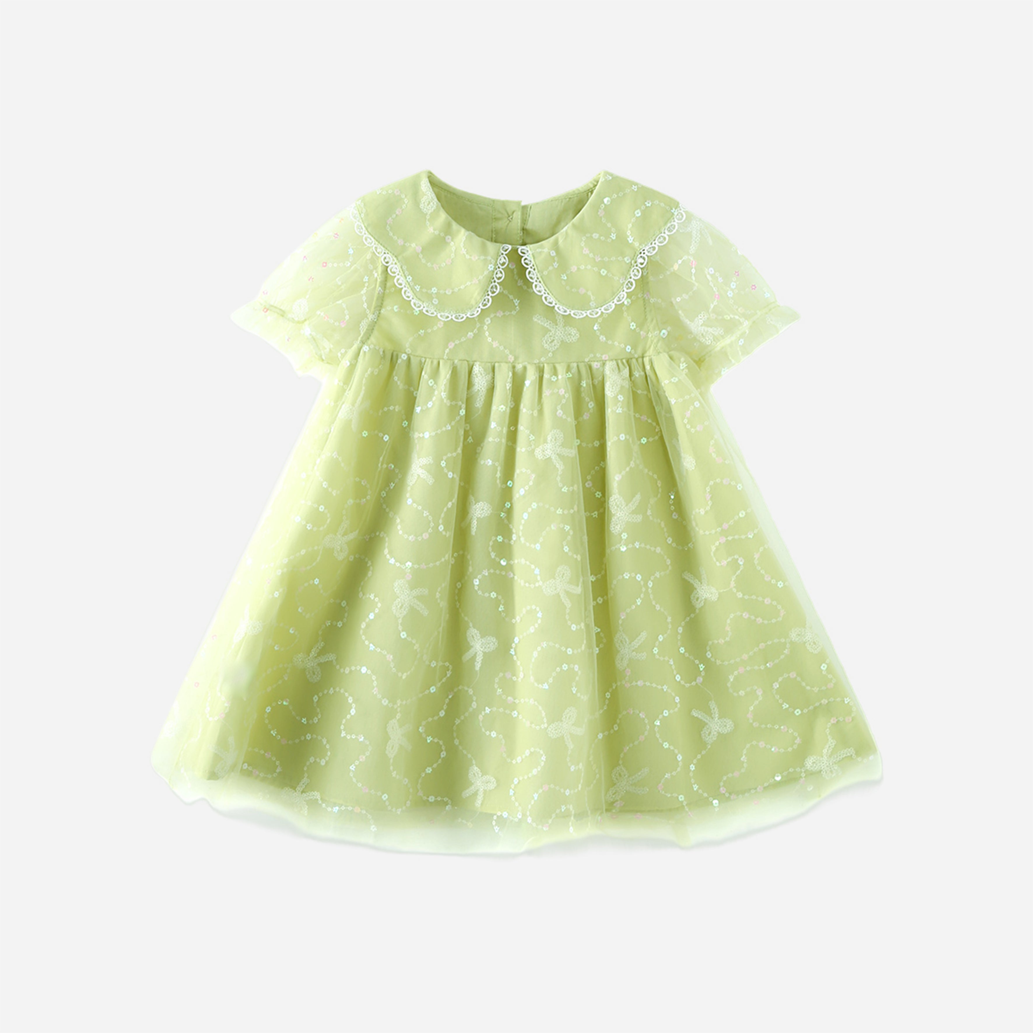 Sweet Lace Trim Tulle Peter Pan Collar Dress Green Girl