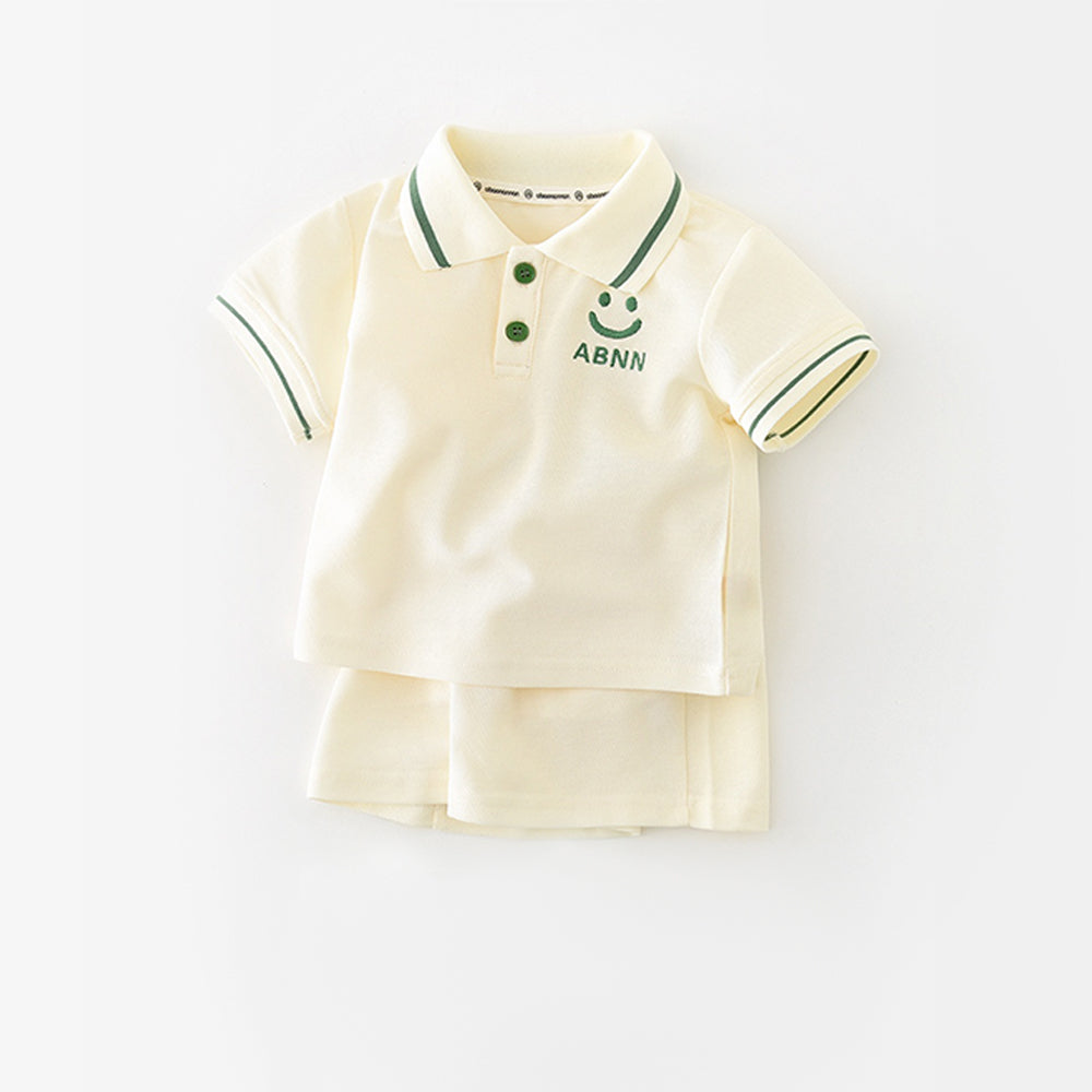 Cartoon Smile Short Sleeve Polo Suit Boy