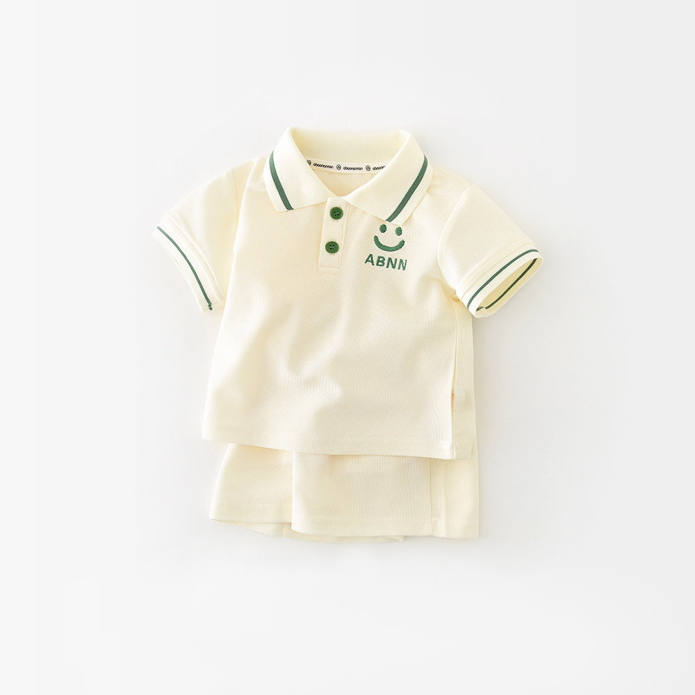 Cartoon Smile Short Sleeve Polo Suit Boy