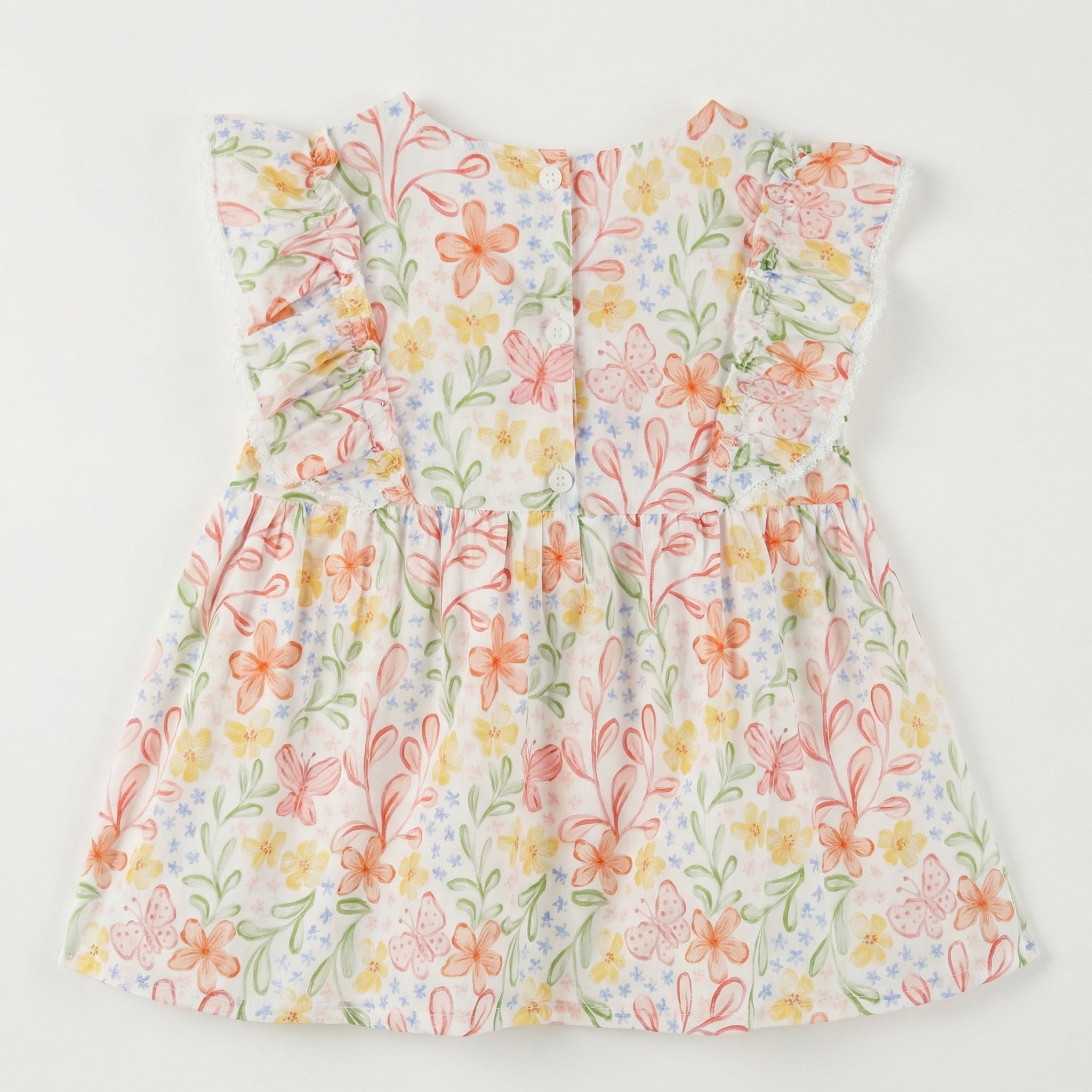 Butterfly Floral Flutter Sleeve Round Neck Top Suit Girl