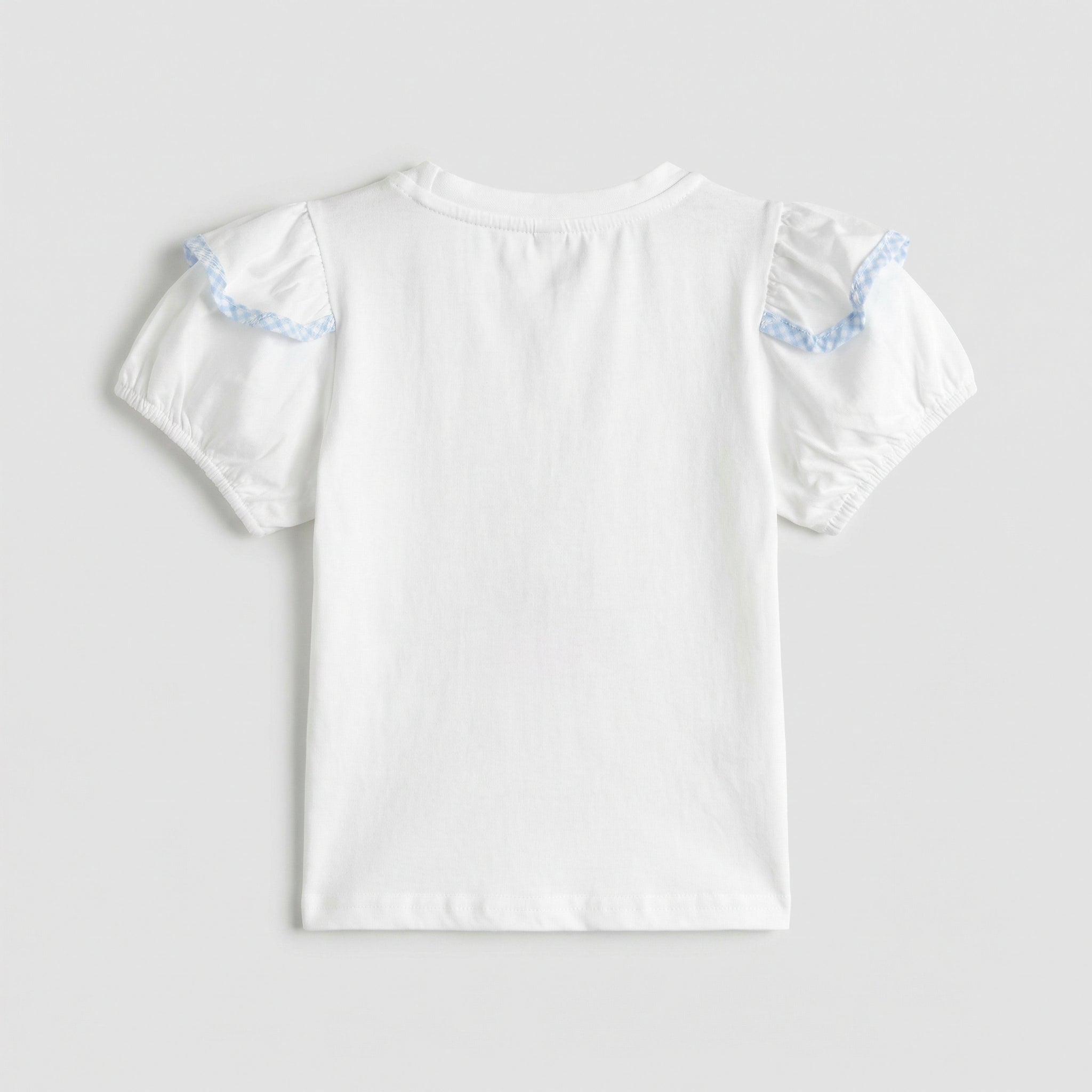 Bunny Print Short Sleeve Blue Plaid Bubble Suit Girl