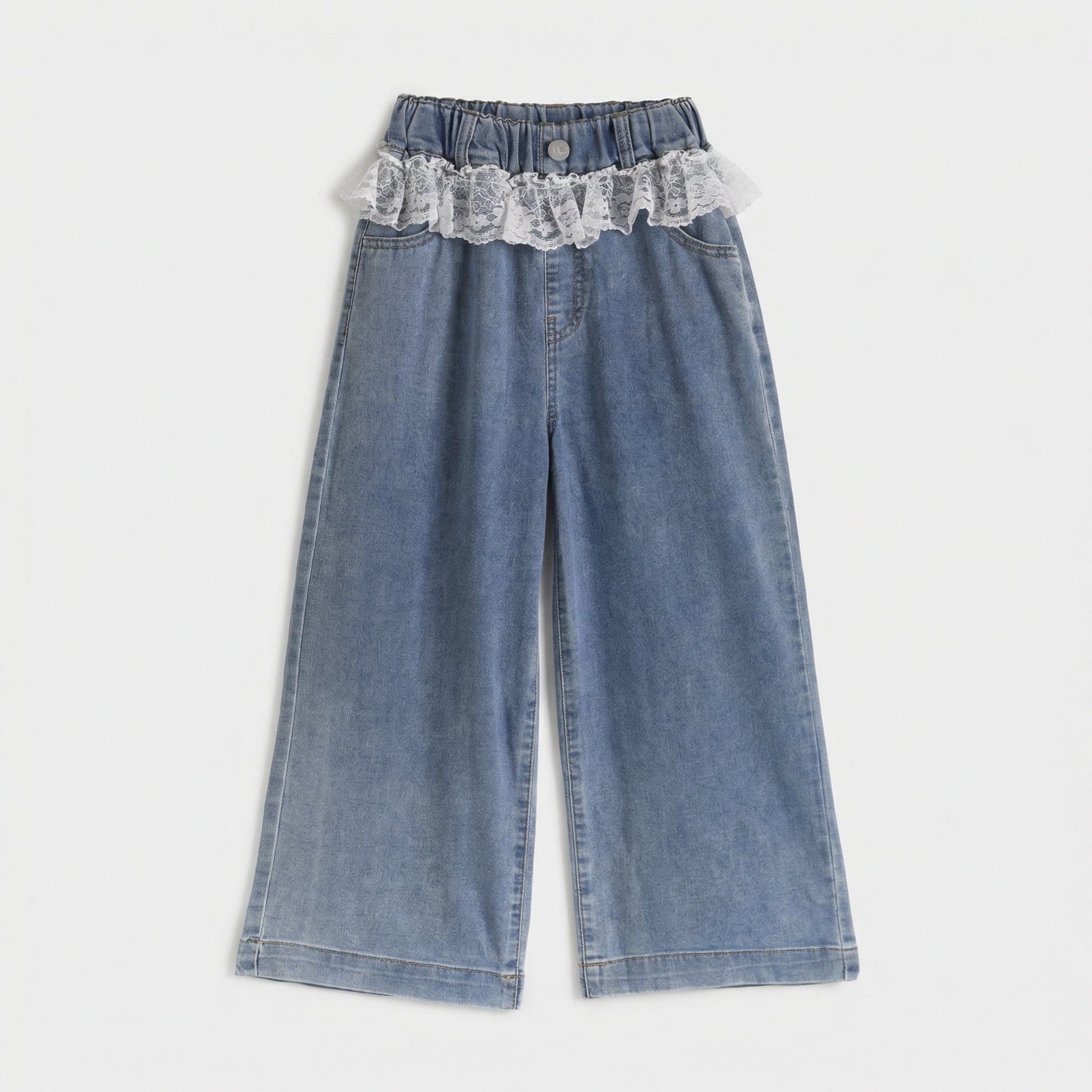 Lace Trim Washed Denim Denim Girl