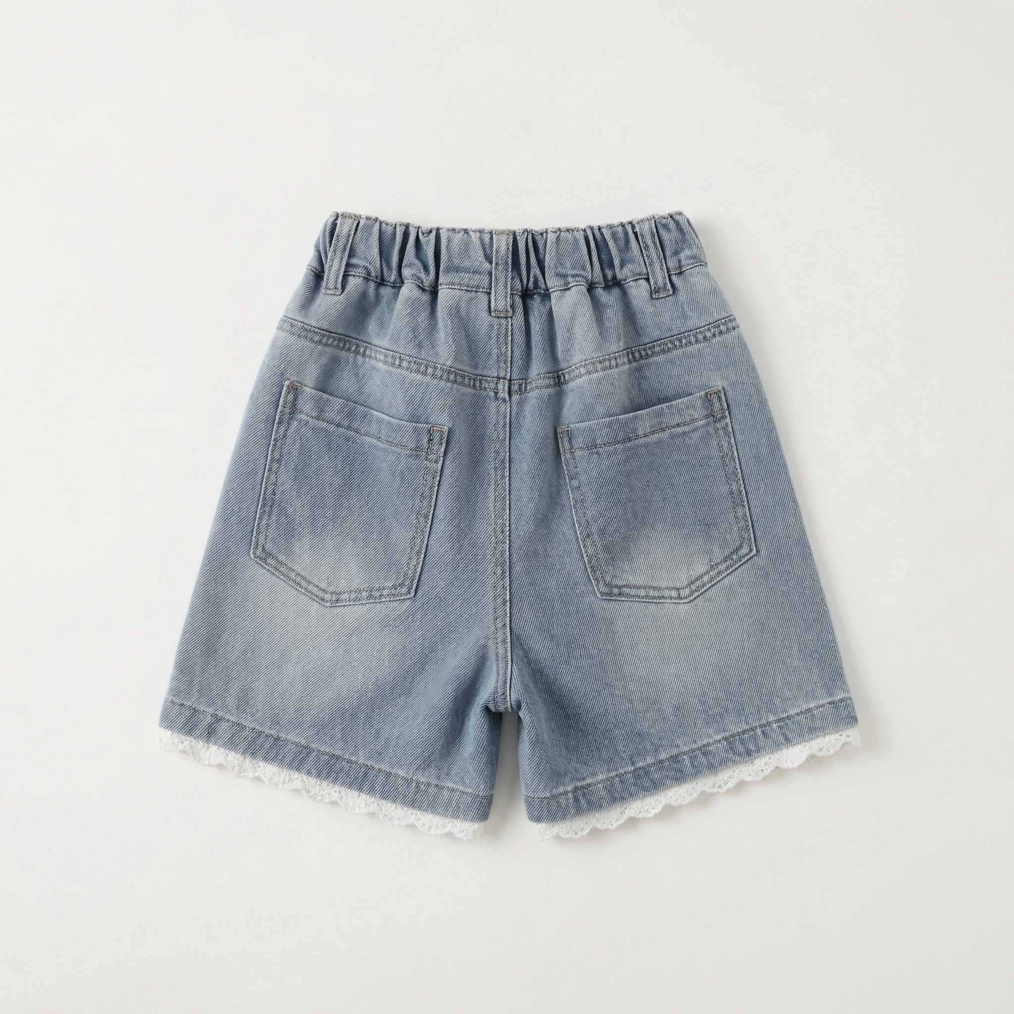 Beaded Lace Trim Denim Shorts Denim Girl