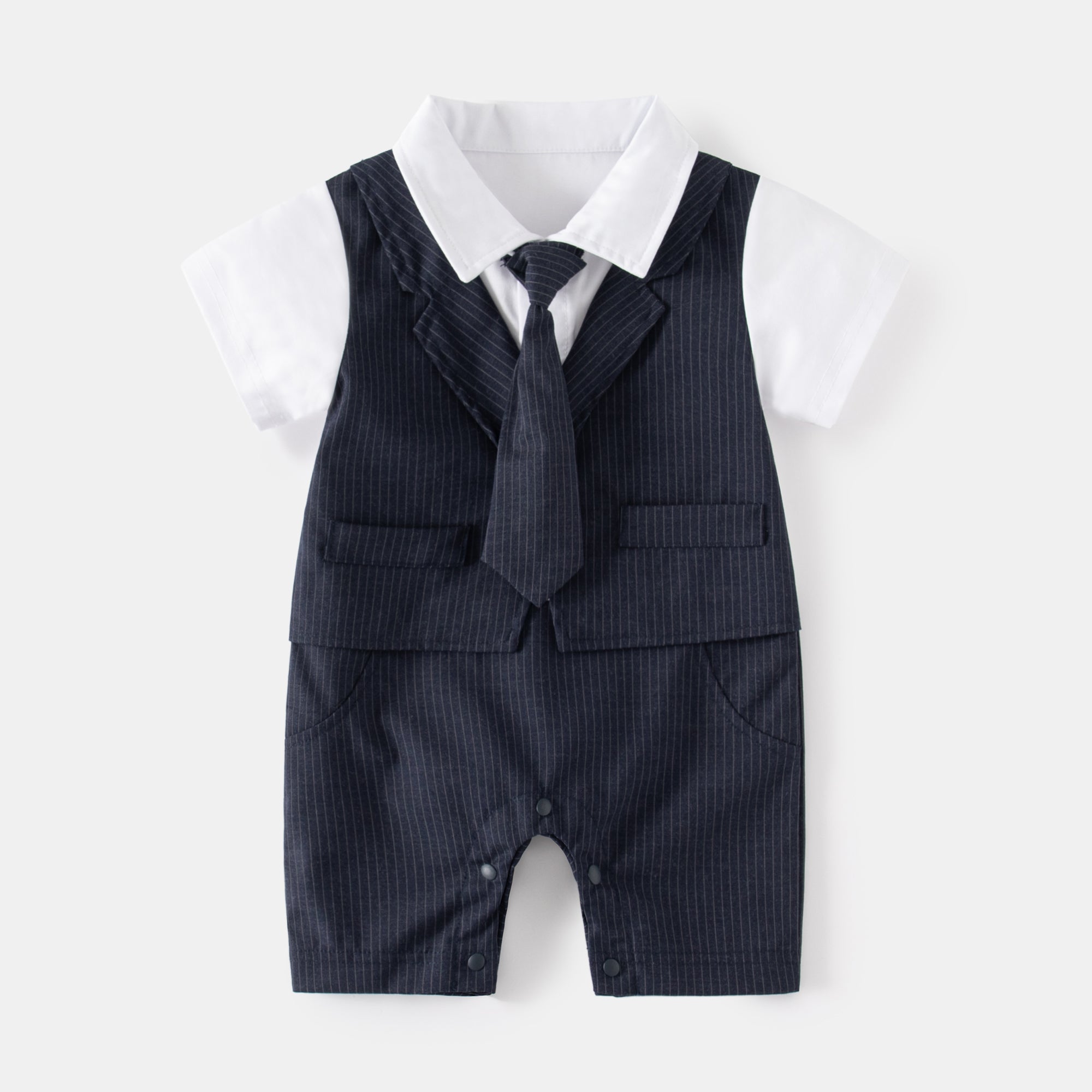 Stripe Faux Two-piece Vest Gentleman Jumpsuit For Party Boy