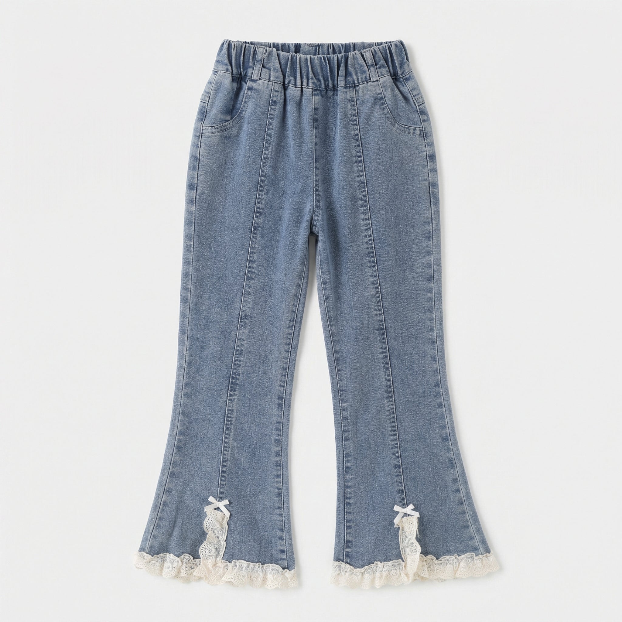 Lace Trim Bow Flared Denim Girl