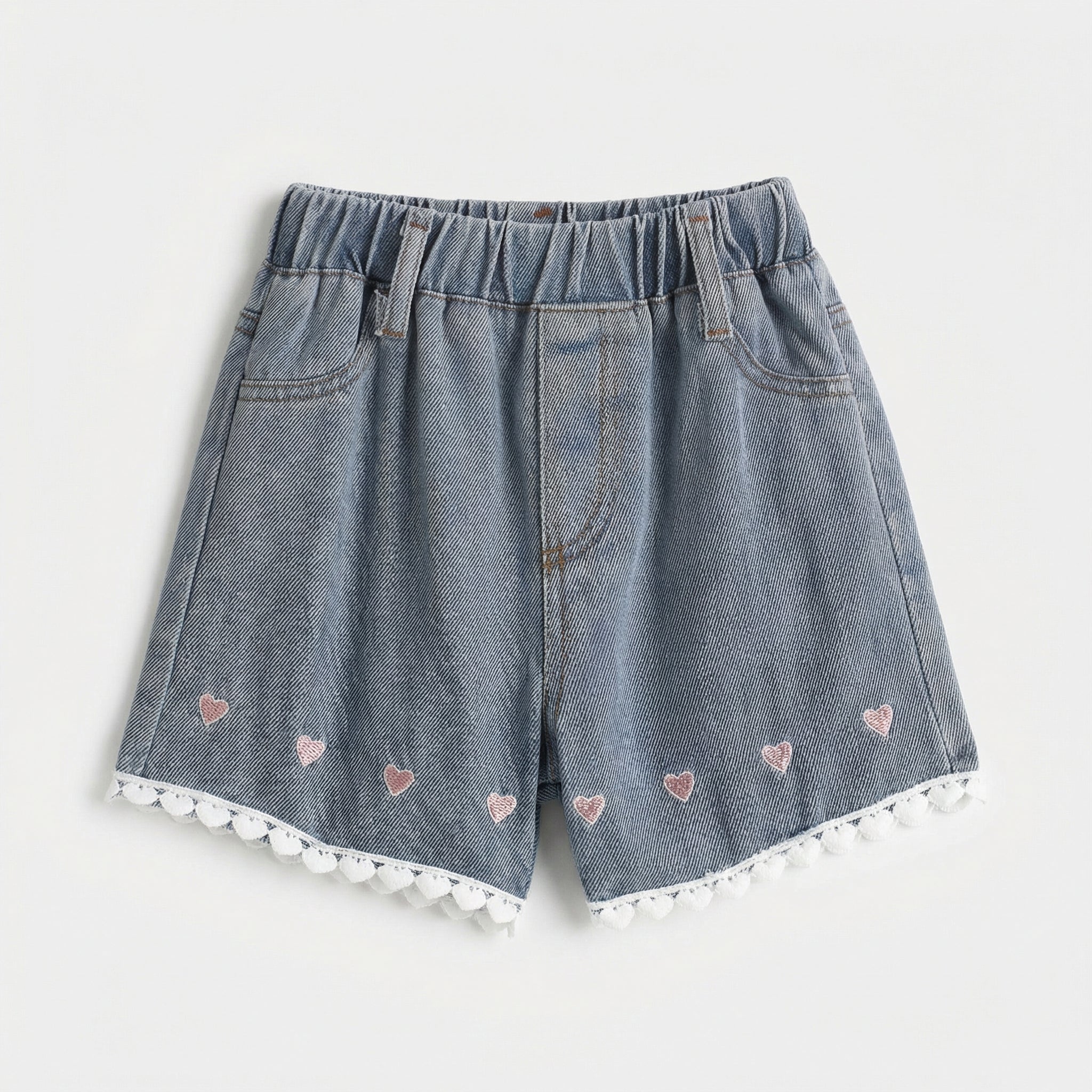 Lapel Tiered Embroidery Shirt Denim Girl