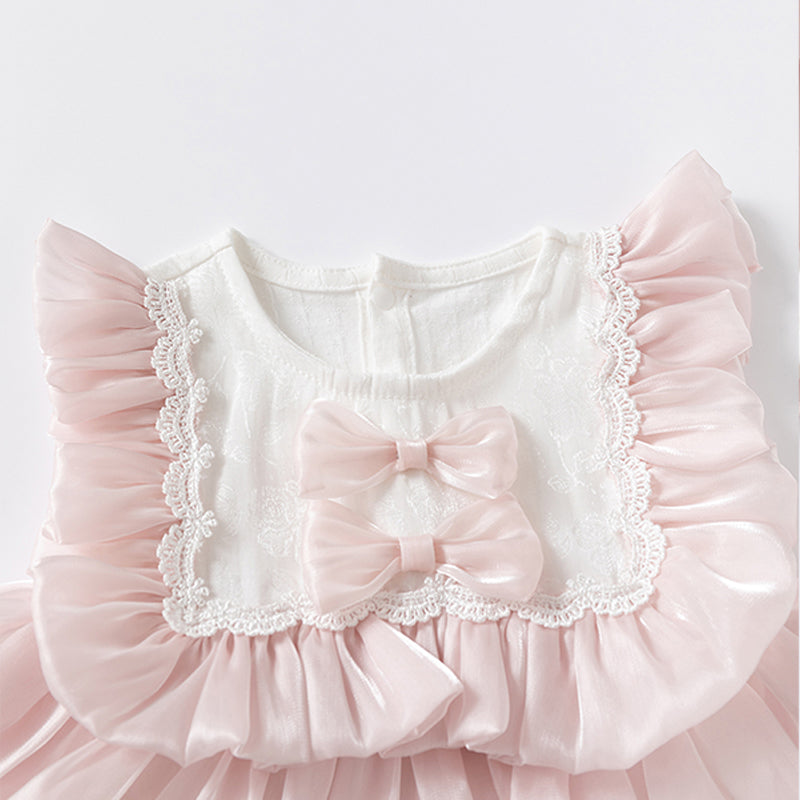 Double Bow Cloud Tulle Princess Dress Pink Girl