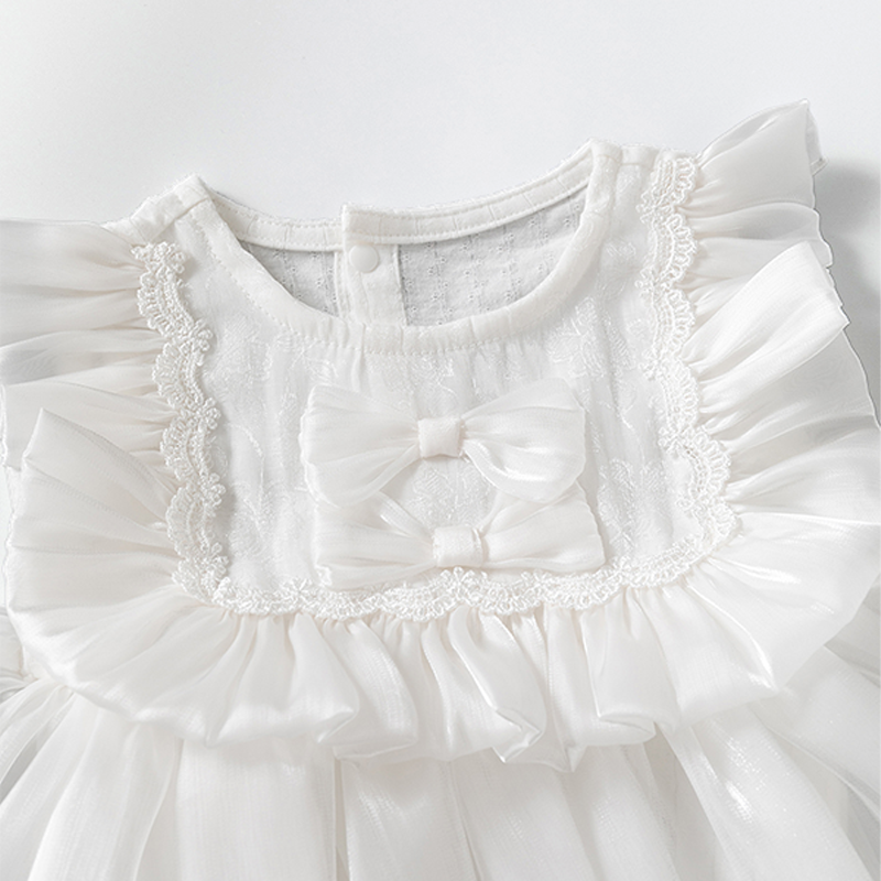 Double Bow Cloud Tulle Princess Dress White Girl