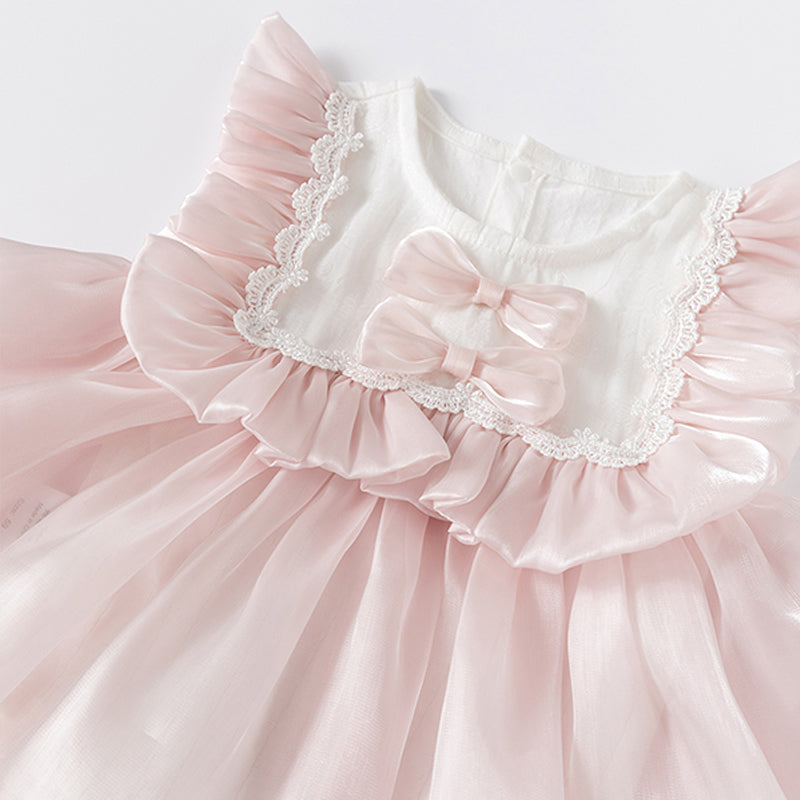 Double Bow Cloud Tulle Princess Dress Pink Girl