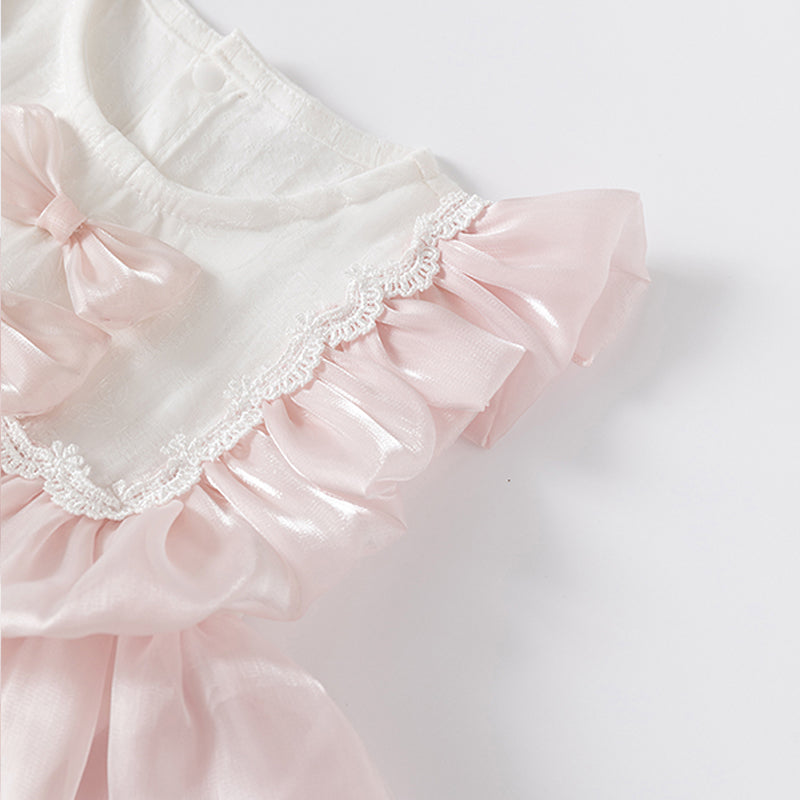 Double Bow Cloud Tulle Princess Dress Pink Girl