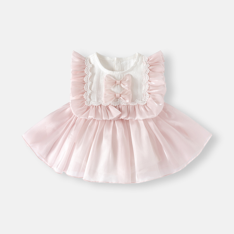 Double Bow Cloud Tulle Princess Dress Pink Girl