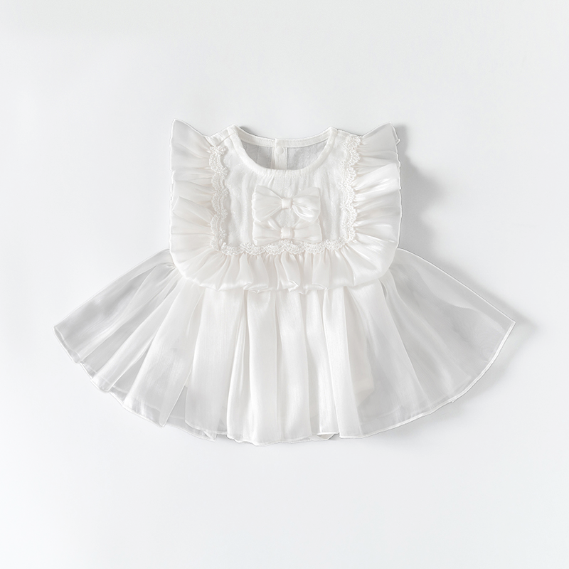 Double Bow Cloud Tulle Princess Dress White Girl