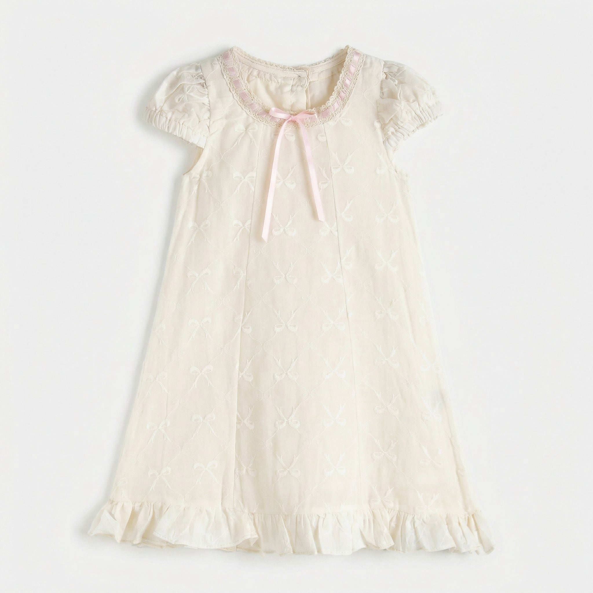 Embroidery Bow Collar Dress Girl